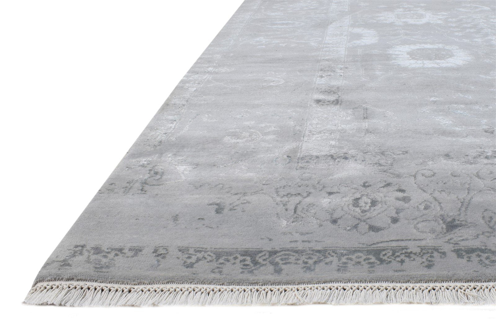 Hand Knotted Grey Wool / Silk Rug 8X10 Modern Oriental Abstract Large Carpet  Area Rug 