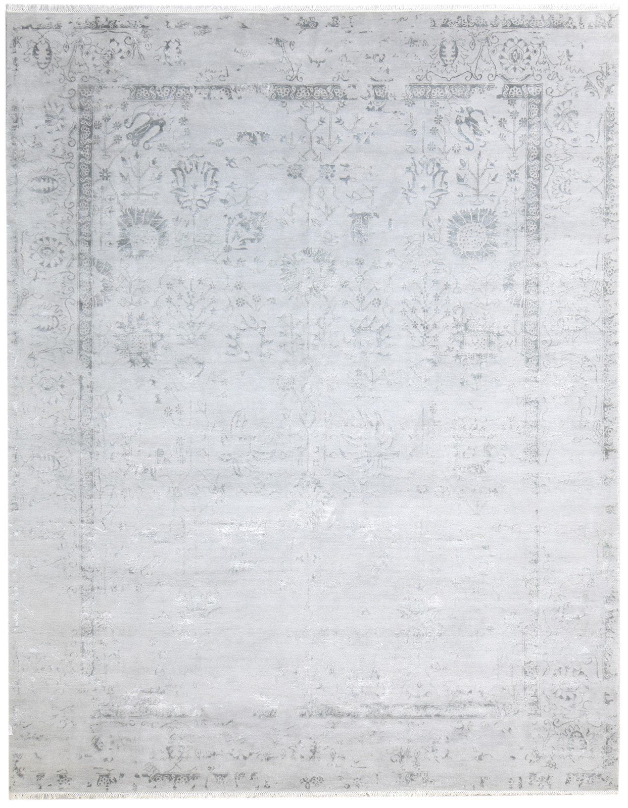Hand Knotted Grey Wool / Silk Rug 8X10 Modern Oriental Abstract Large Carpet  Area Rug 