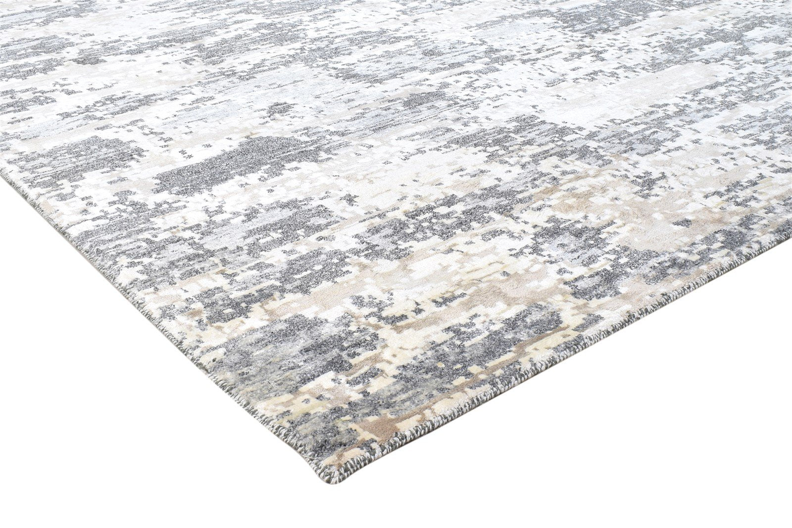 Wool / Silk Grey Rug 8X10 Modern Hand Knotted American Abstract Large Carpet 