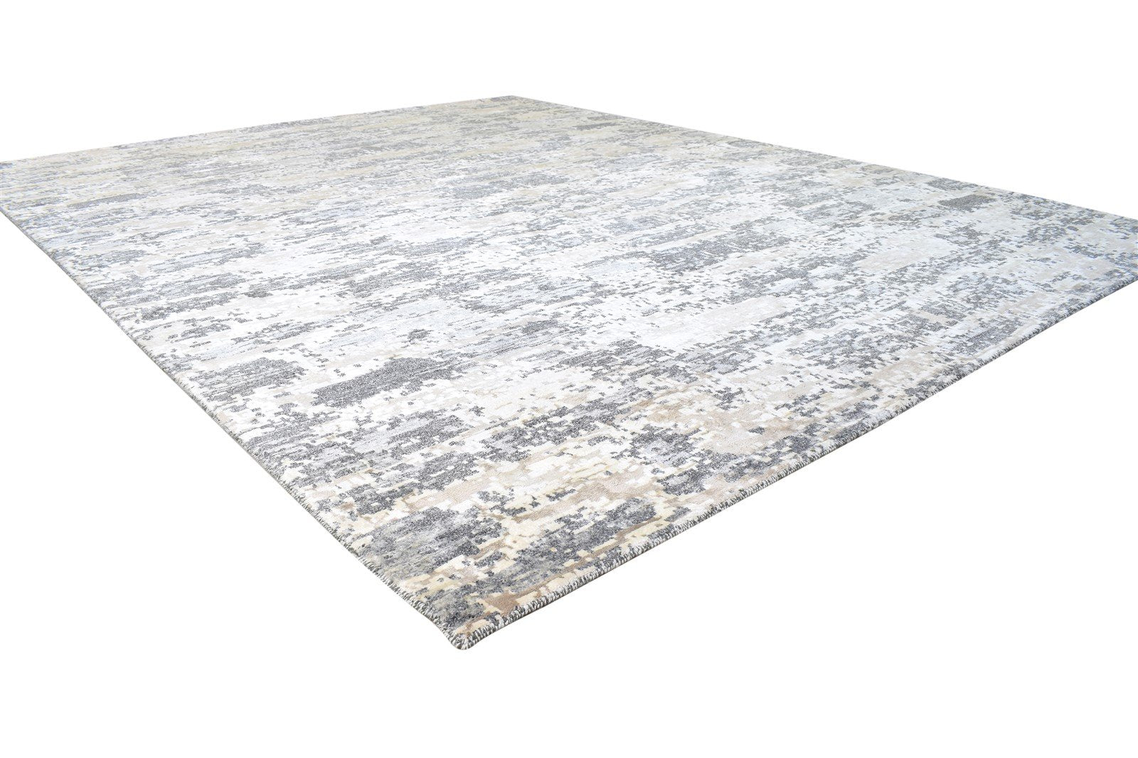 Wool / Silk Grey Rug 8X10 Modern Hand Knotted American Abstract Large Carpet 