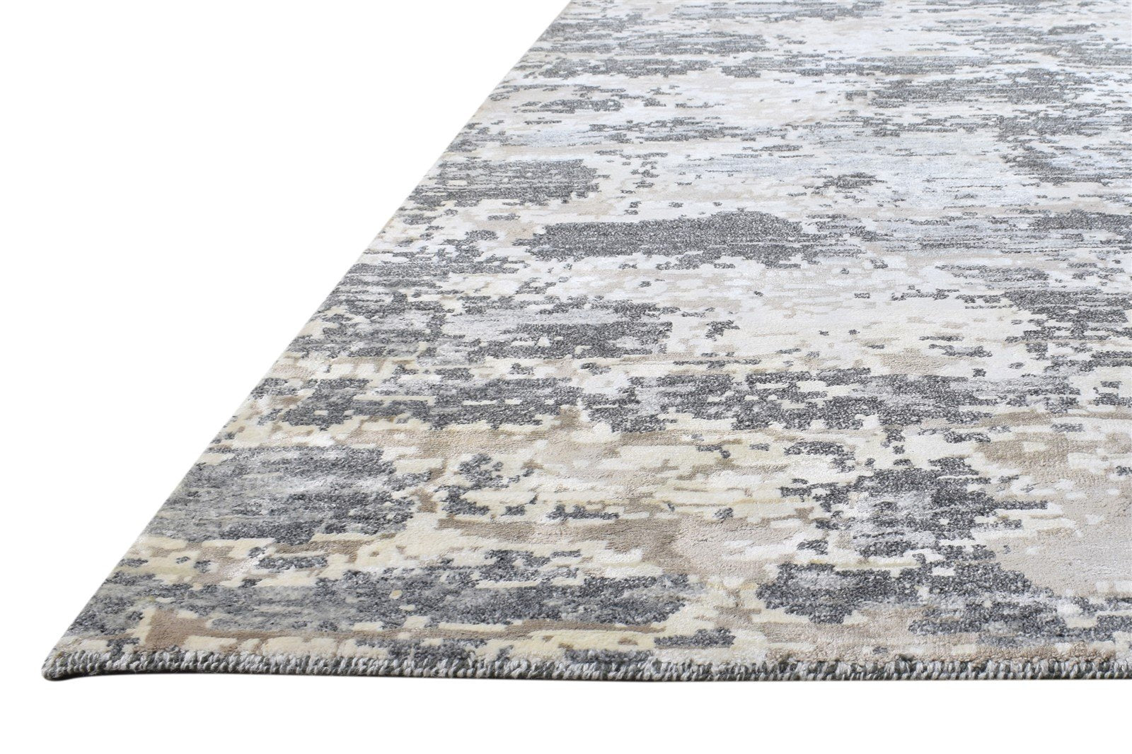 Wool / Silk Grey Rug 8X10 Modern Hand Knotted American Abstract Large Carpet 