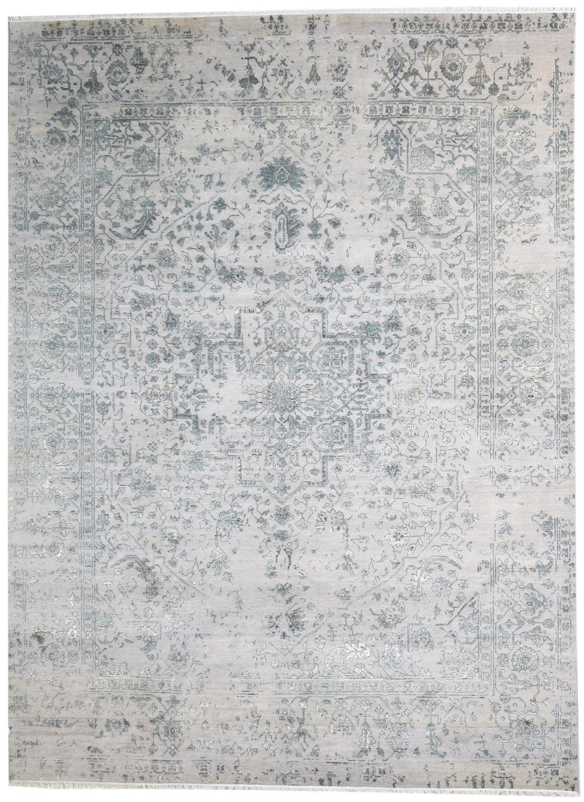 Grey Wool / Silk Rug 9X12 Modern Hand Knotted Oriental Abstract Extra Large 