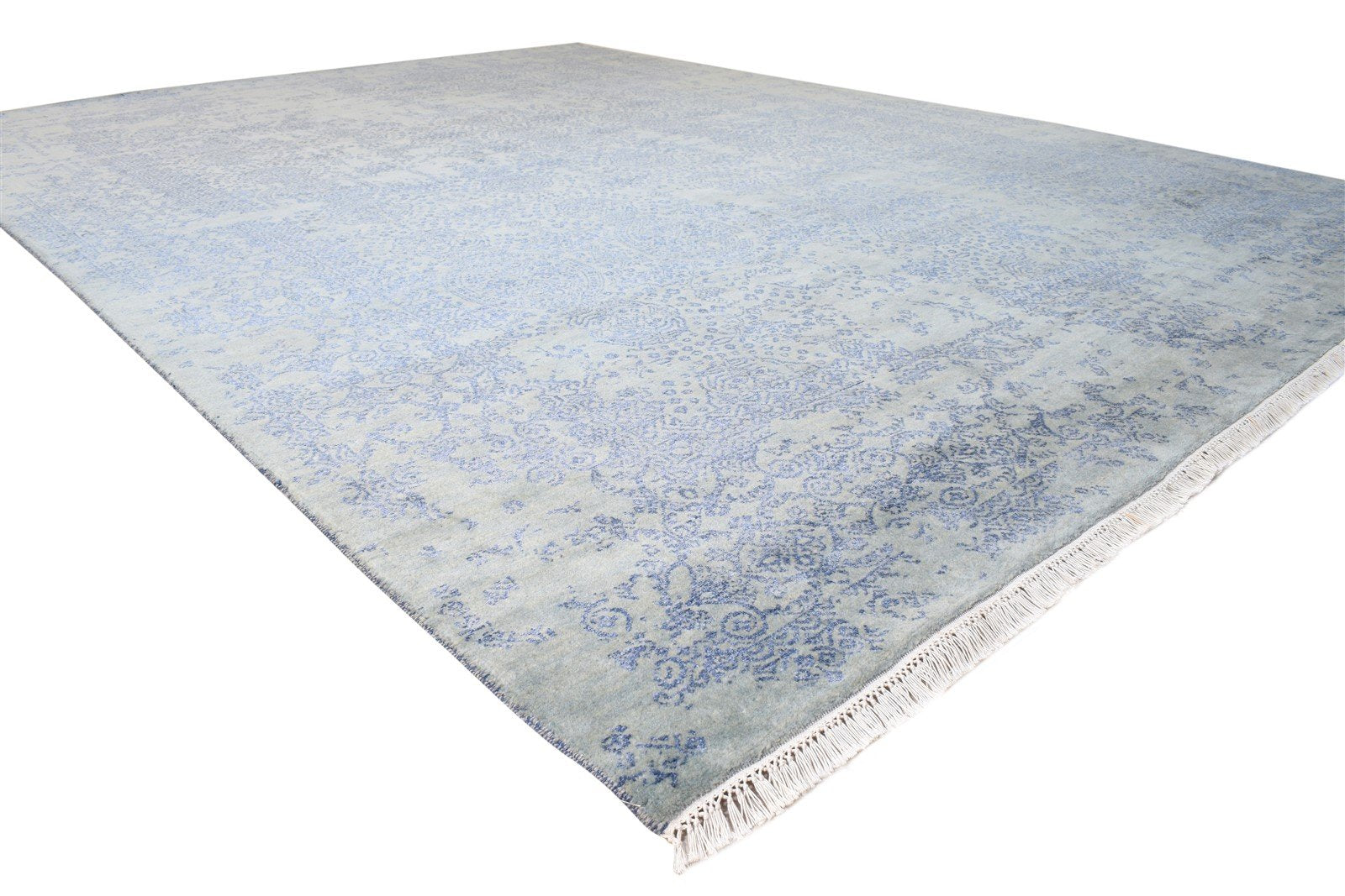 Wool / Silk Blue Rug 9X12 Modern Hand Knotted Oriental Abstract Extra Large 