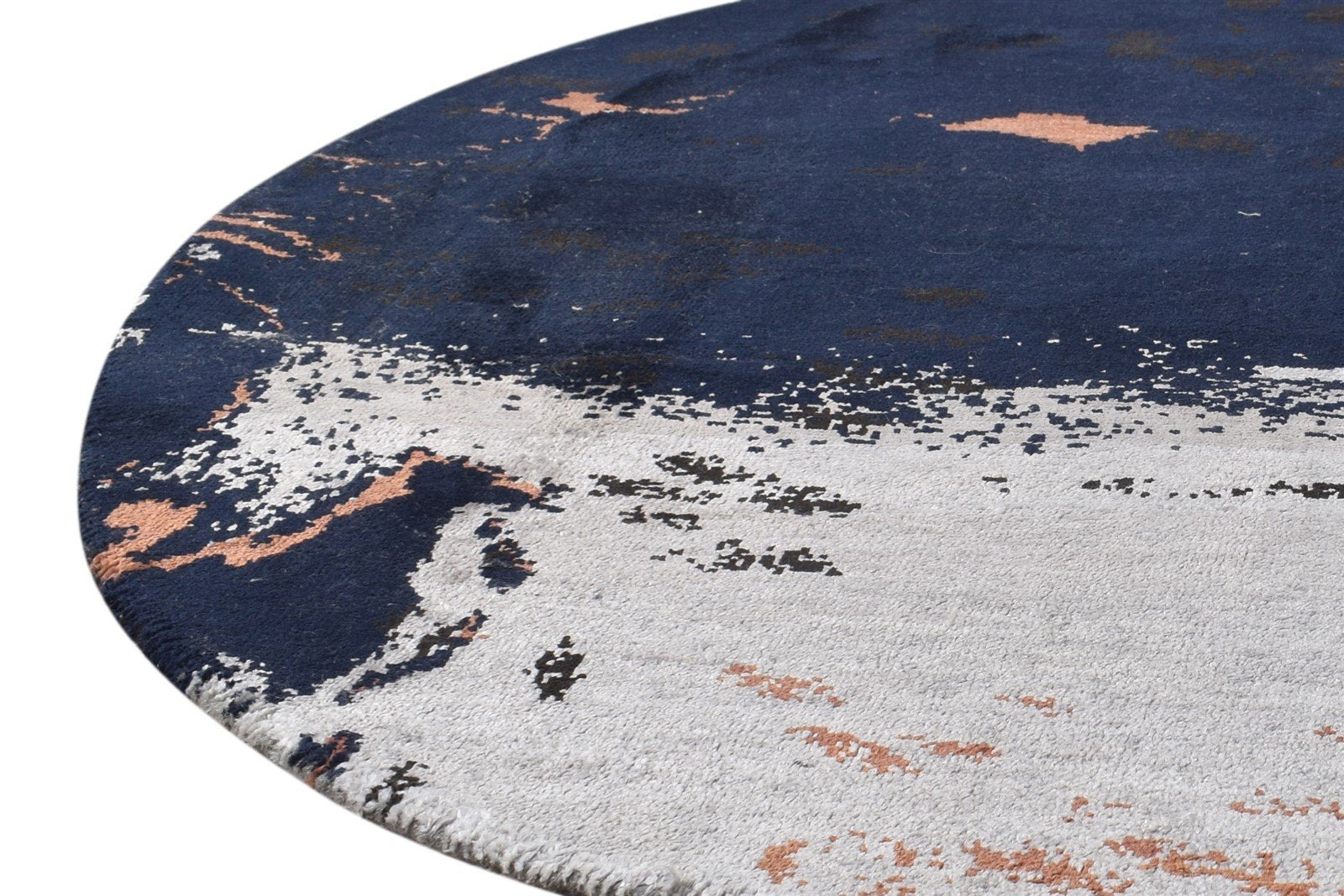 Wool / Silk Navy Blue Rug 3X3 Modern Hand Knotted American Abstract Room Size  Area Rug 
