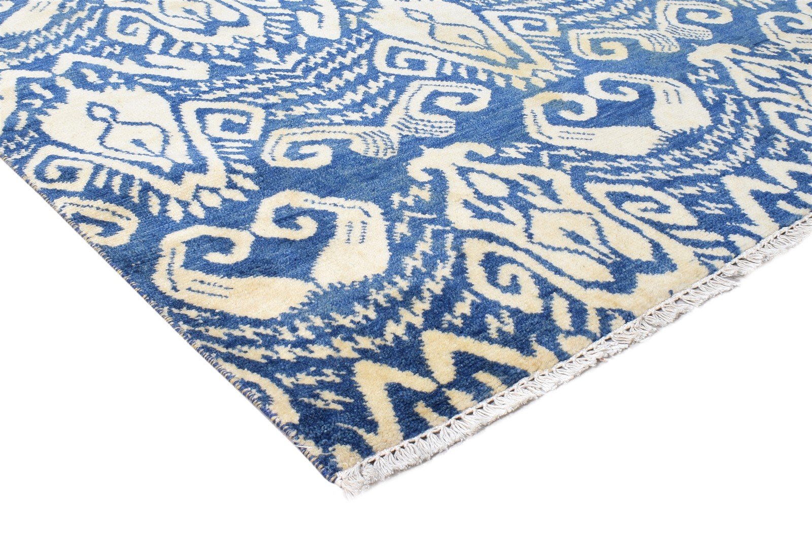 Wool Blue Rug 6' X 9' Transitional Hand Knotted European Ikat Room Size Carpet 