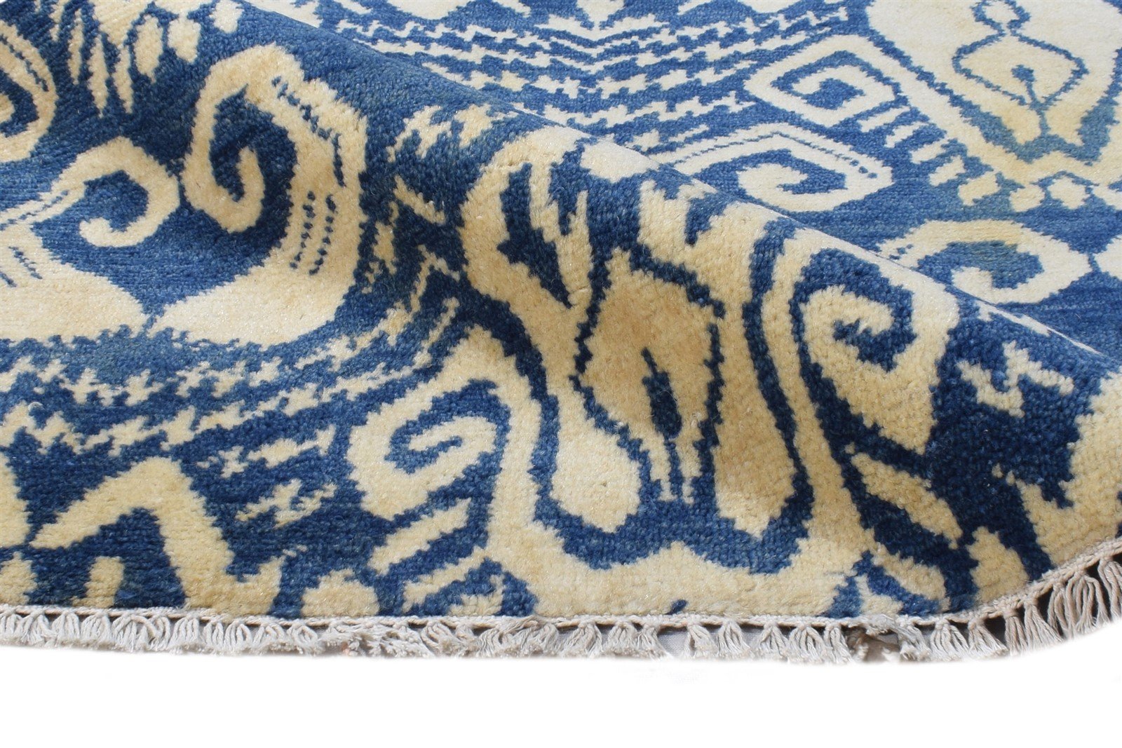 Wool Blue Rug 6' X 9' Transitional Hand Knotted European Ikat Room Size Carpet 