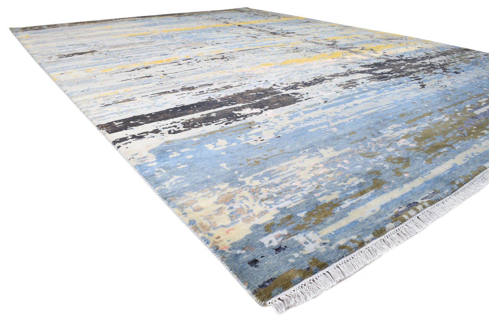 10X14 Rug Wool / Silk Blue Modern Hand Knotted American Abstract Extra Large 