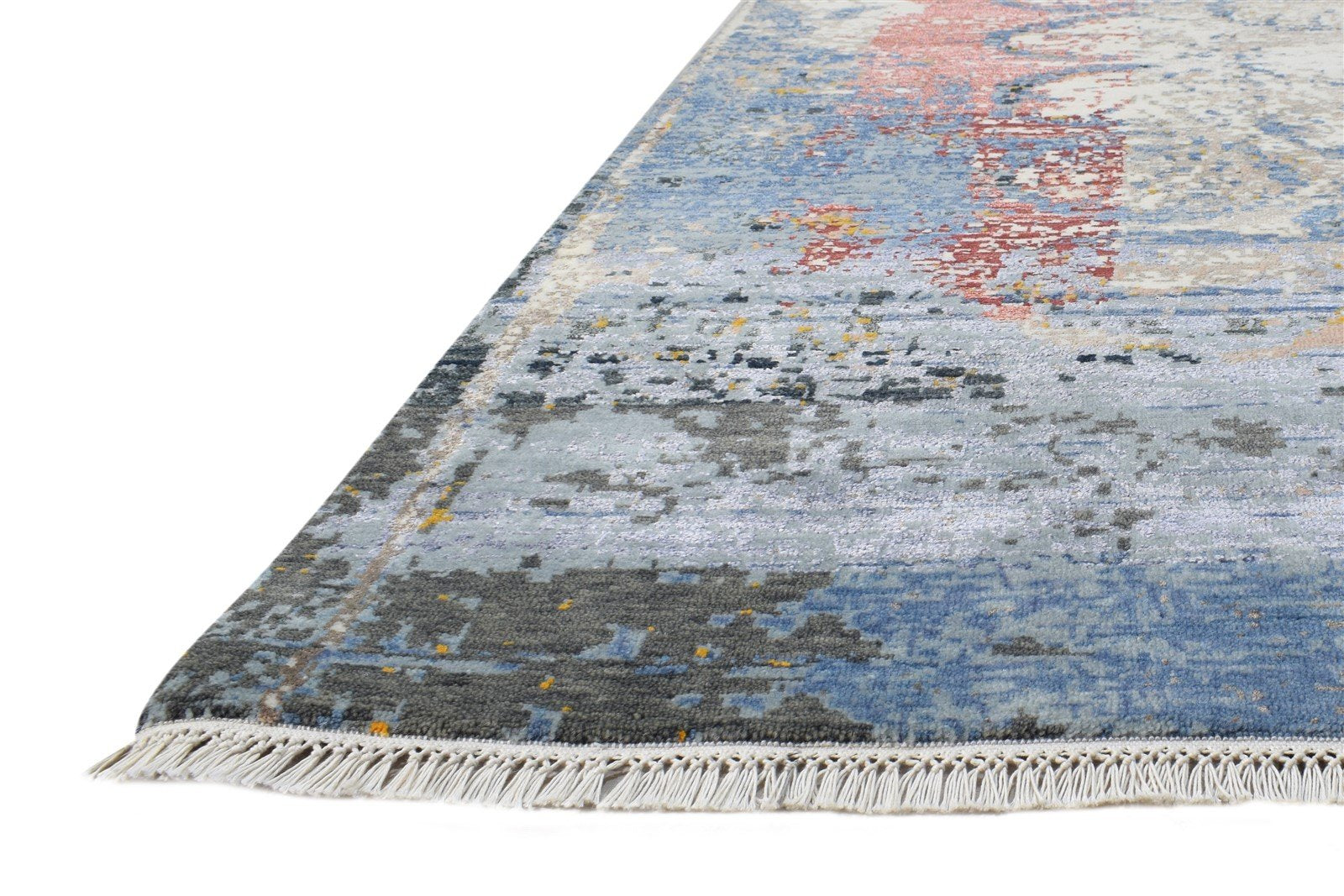 Hand Knotted Blue Wool / Silk Rug 8X10 Modern American Abstract Large Carpet 