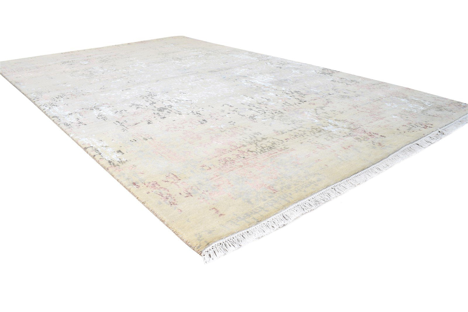 Beige Wool / Silk Rug 6X9 Modern Hand Knotted Oriental Abstract Room Size 