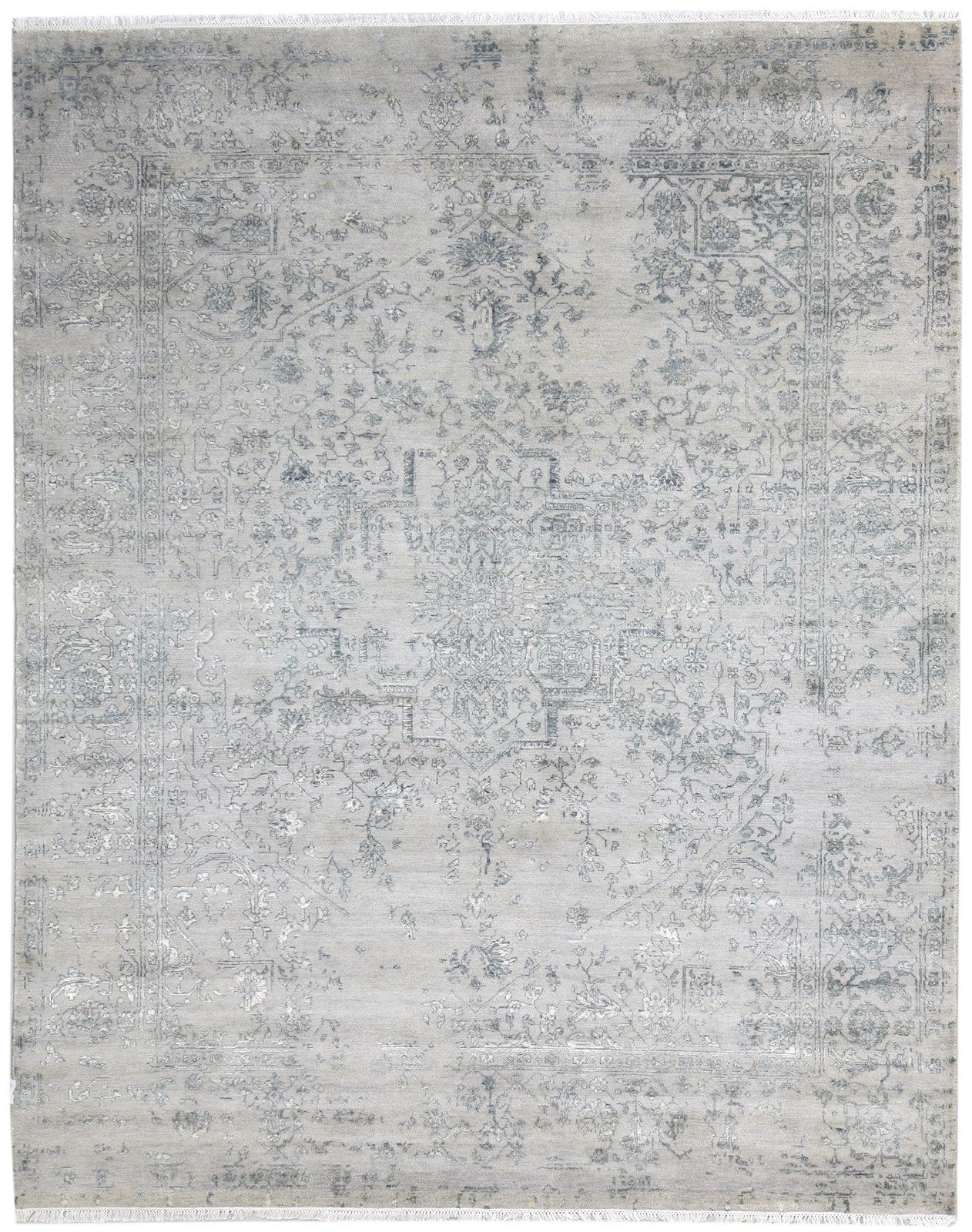 Wool / Silk Grey Rug 8X10 Modern Hand Knotted Oriental Abstract Large Carpet 