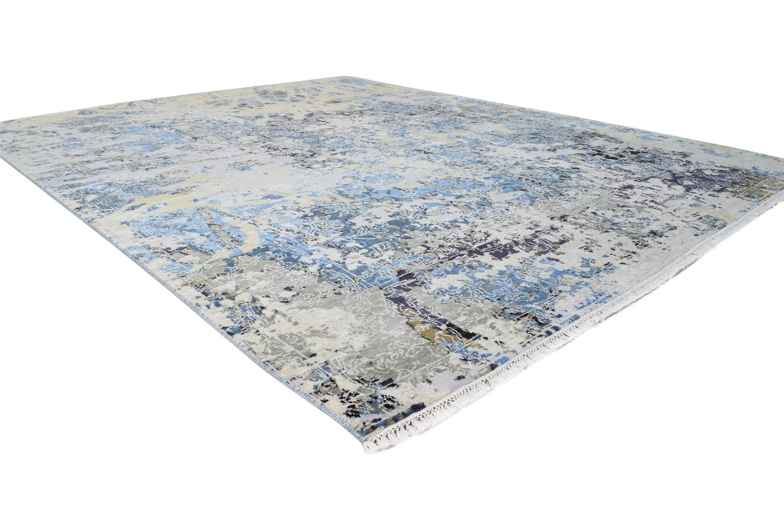 Wool / Silk Grey Rug 8X10 Modern Hand Knotted American Abstract Large Carpet 