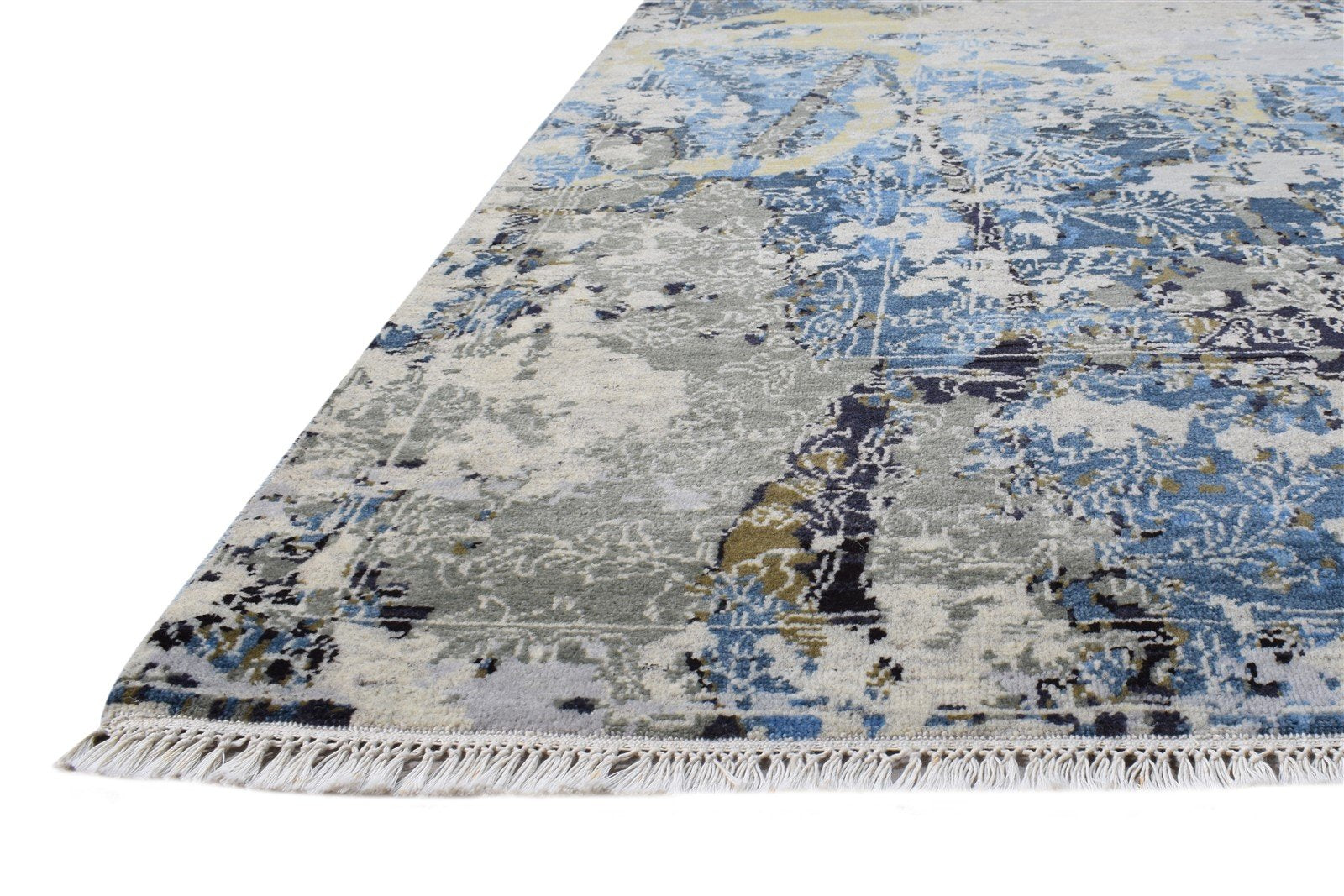 Wool / Silk Grey Rug 8X10 Modern Hand Knotted American Abstract Large Carpet 