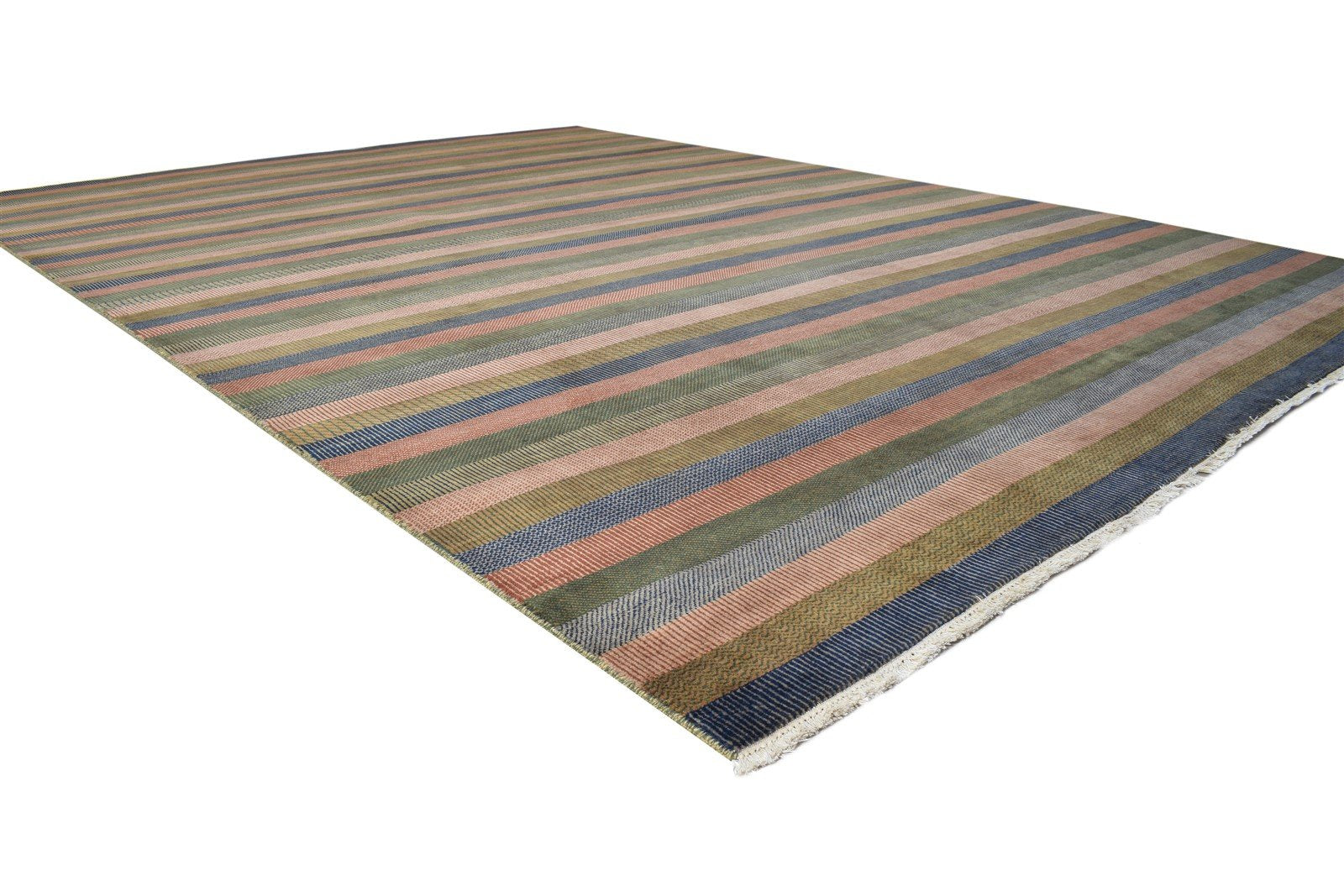 Rust Wool Rug 9' X 12' Modern Hand Knotted Scandinavian Striped Large Carpet 