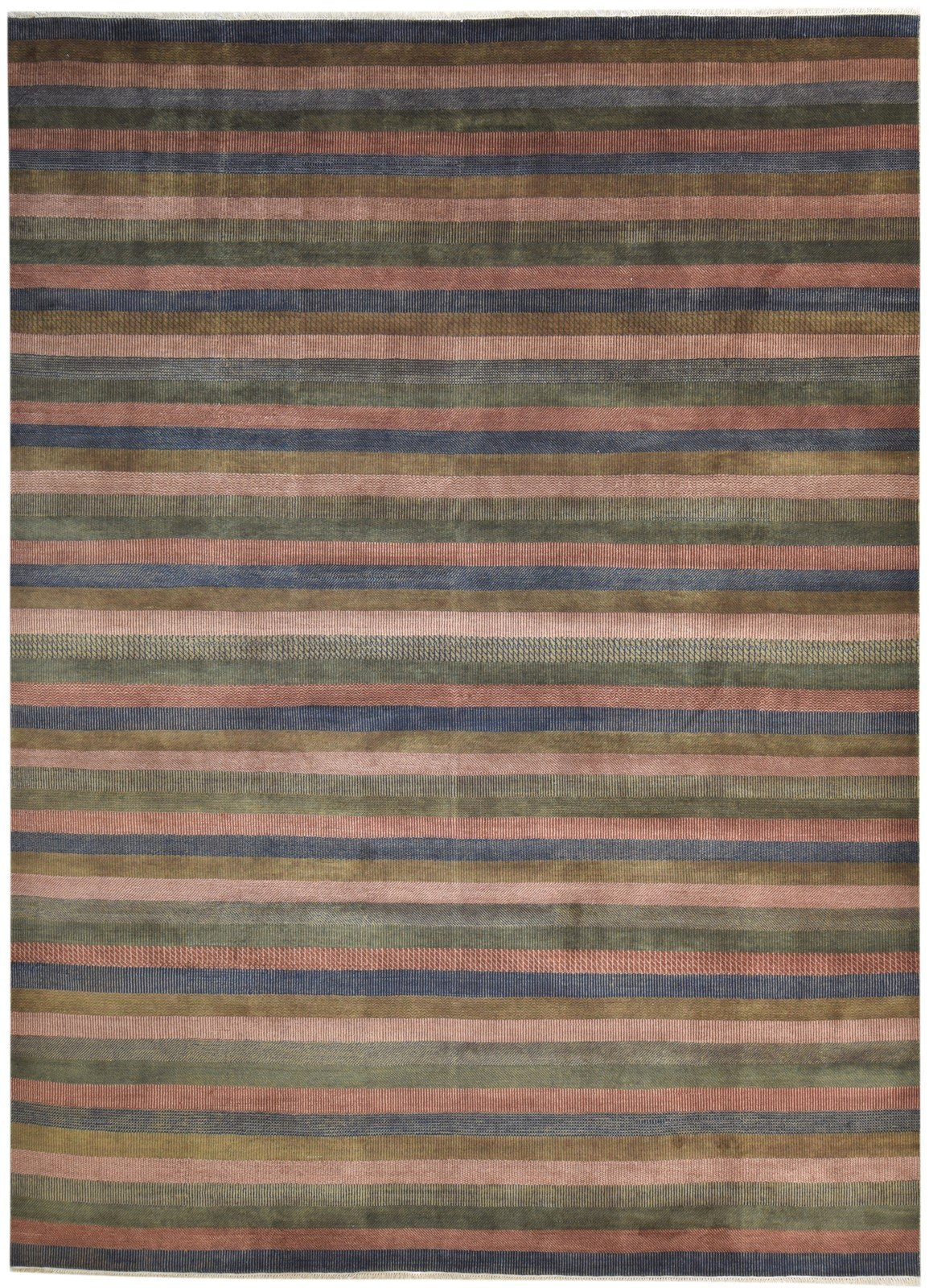 Rust Wool Rug 9' X 12' Modern Hand Knotted Scandinavian Striped Large Carpet 