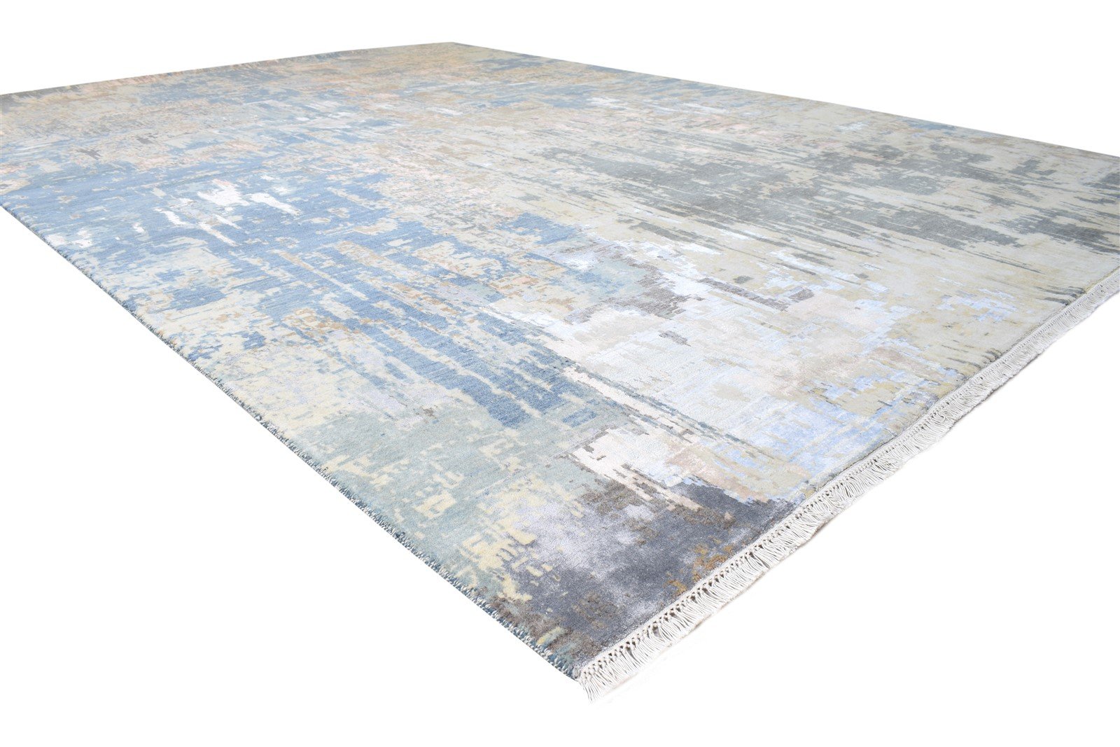 9X12 Rug Wool / Silk Blue Modern Hand Knotted American Abstract Large Carpet 