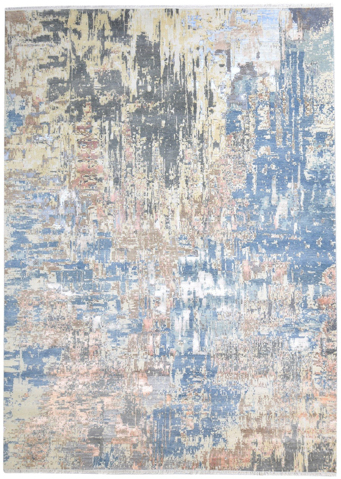 9X12 Rug Wool / Silk Blue Modern Hand Knotted American Abstract Large Carpet 