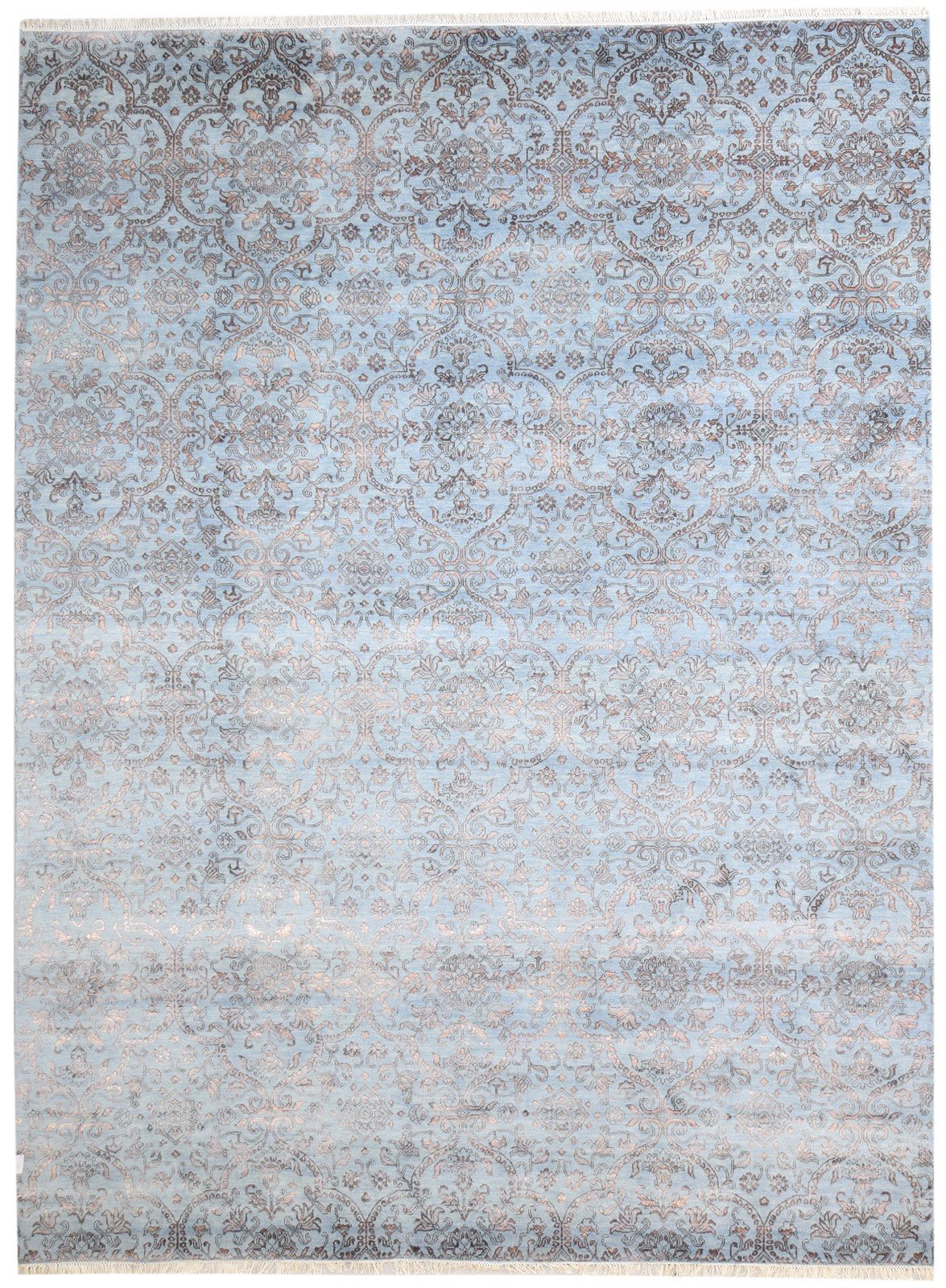 Hand Knotted Blue Wool / Silk Rug 9X12 Modern American Abstract Extra Large 