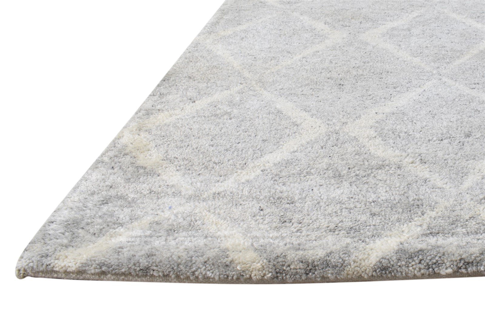 Wool Silk Grey Rug 2' X 3' Shag Hand Knotted Moroccan Diamond Small Carpet 