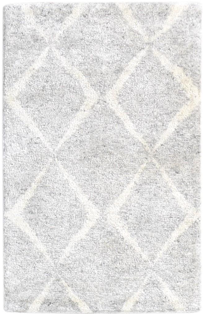 Wool Silk Grey Rug 2' X 3' Shag Hand Knotted Moroccan Diamond Small Carpet 