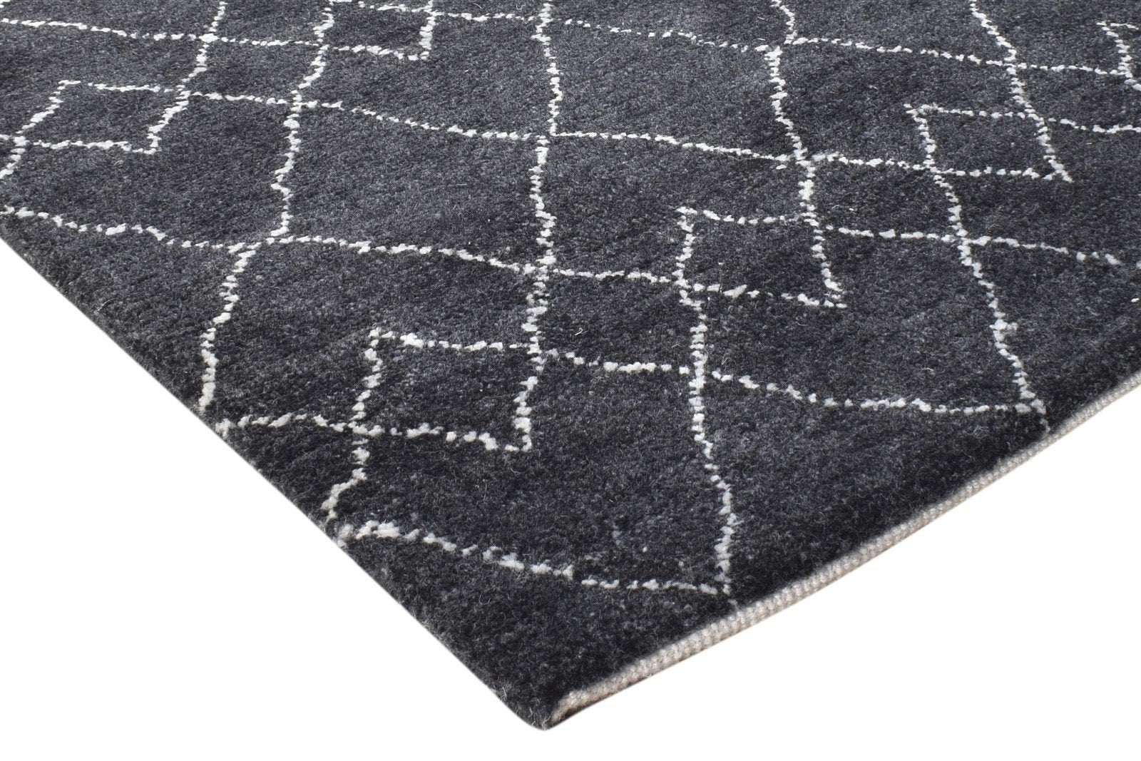 Hand Knotted Black Wool Rug 3' X 8' Shag Moroccan Abstract Small Runner 