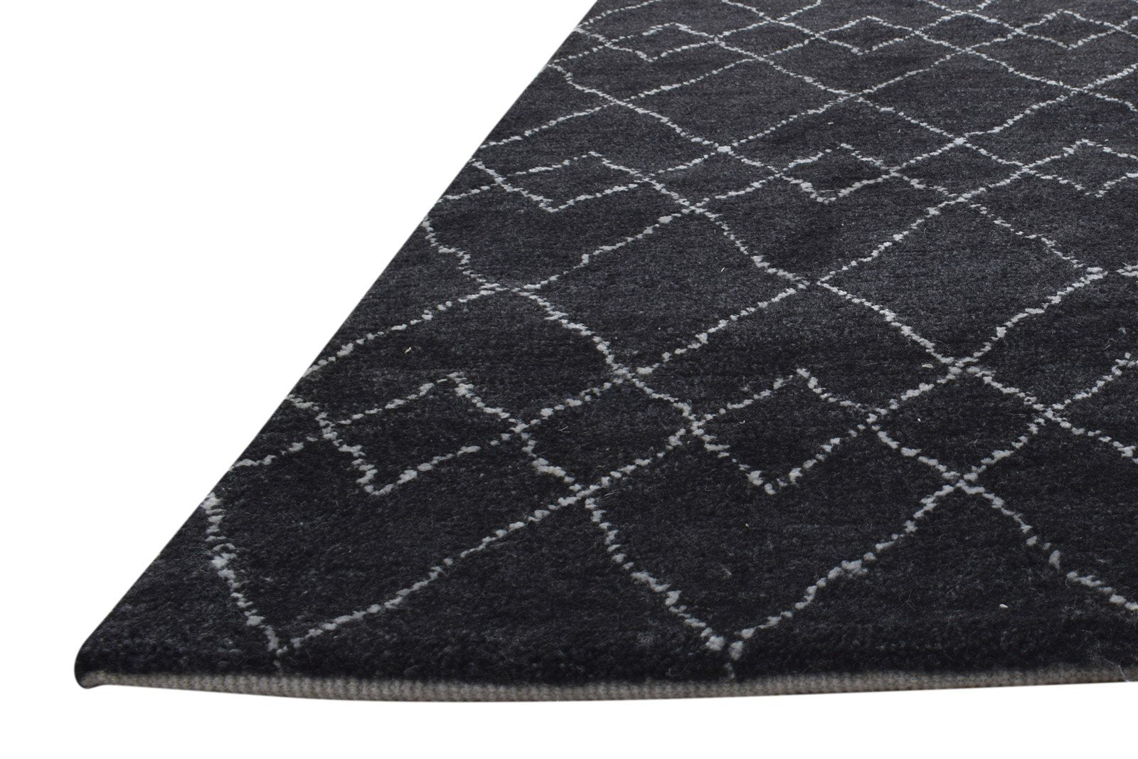 Hand Knotted Black Wool Rug 3' X 8' Shag Moroccan Abstract Small Runner 