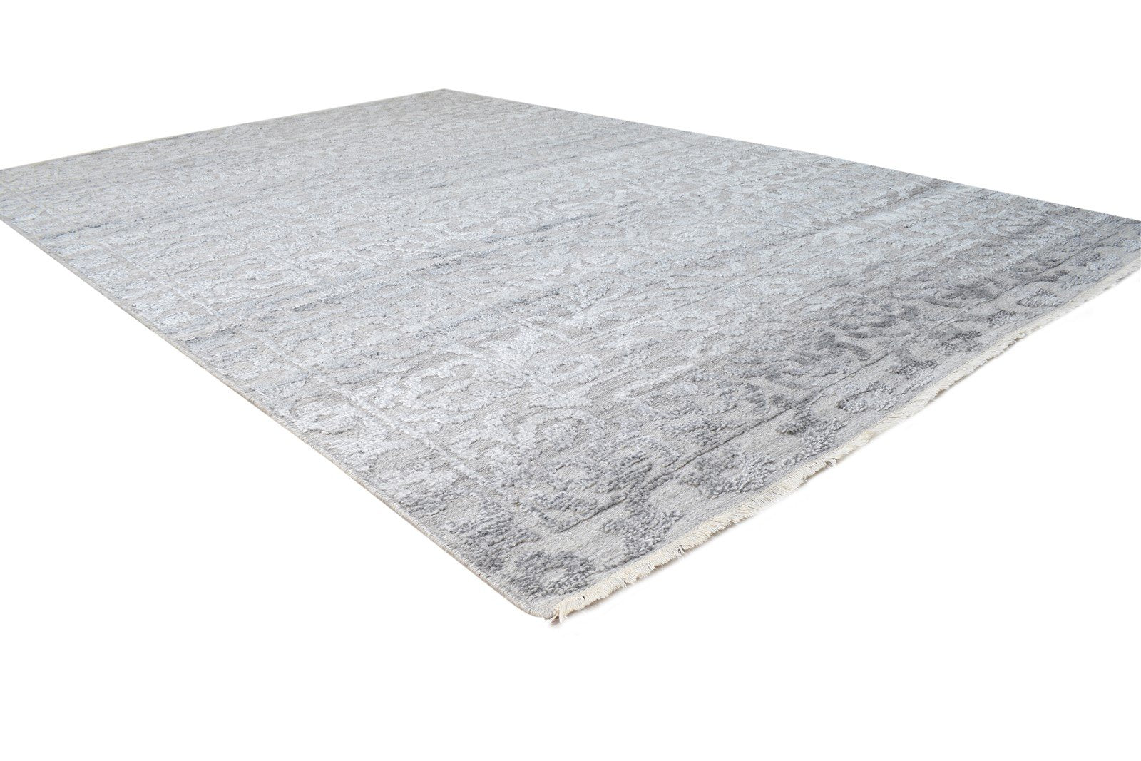 6' X 9' Rug Wool Silk Grey Modern Hand Knotted Scandinavian Floral Large Carpet 