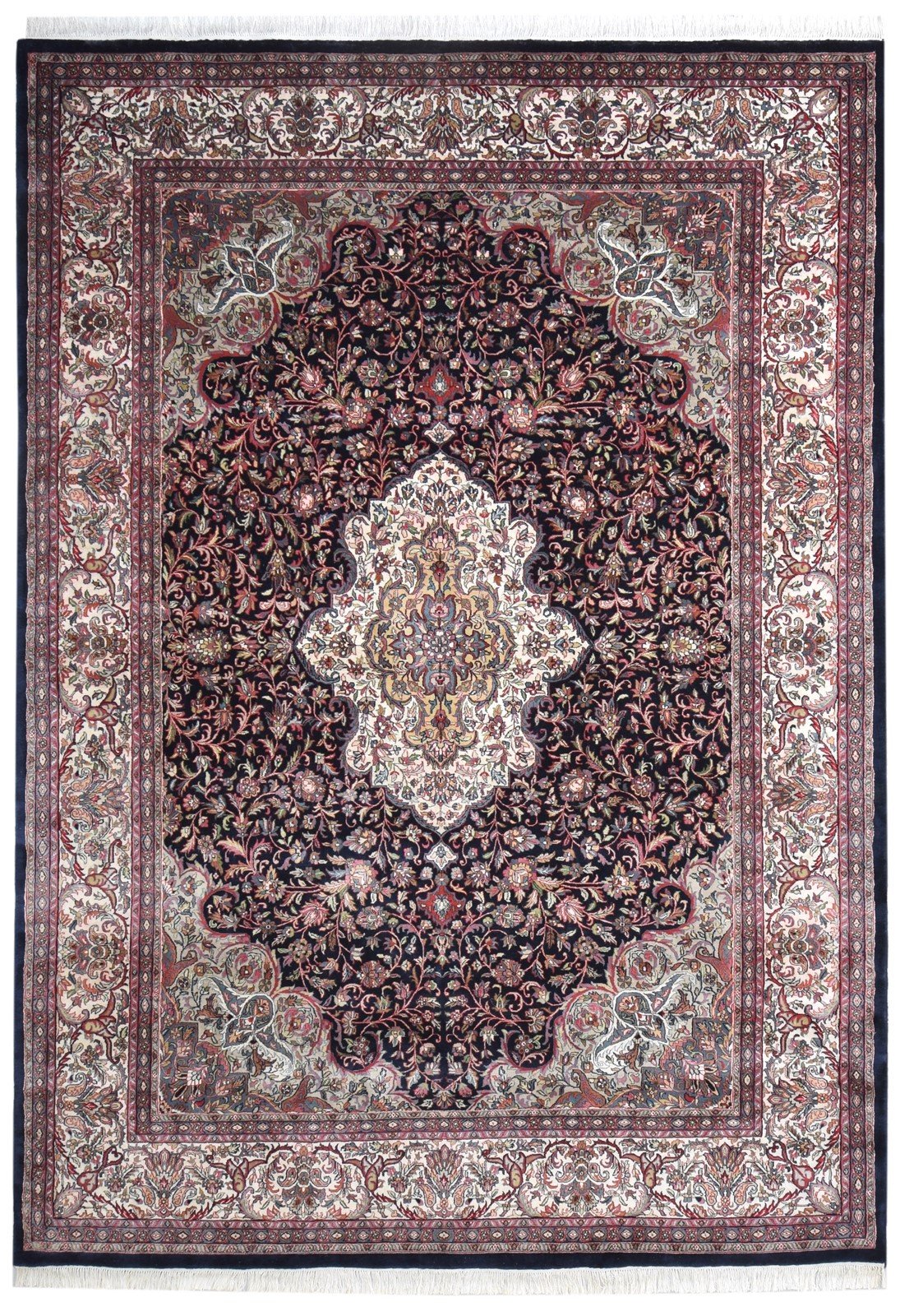 Hand Knotted Black Wool Rug 8' X 12' Persian Kashan Oriental Large Carpet 