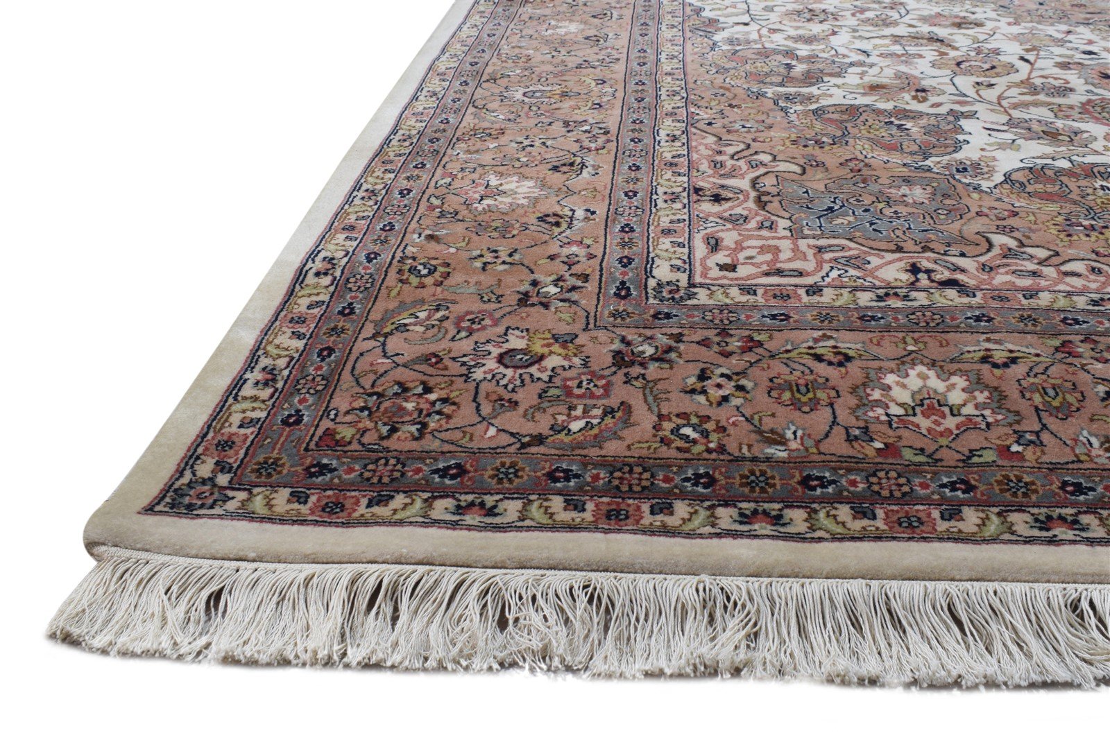 Ivory Wool Rug 8' X 11' Persian Hand Knotted Nain Oriental Large Carpet 