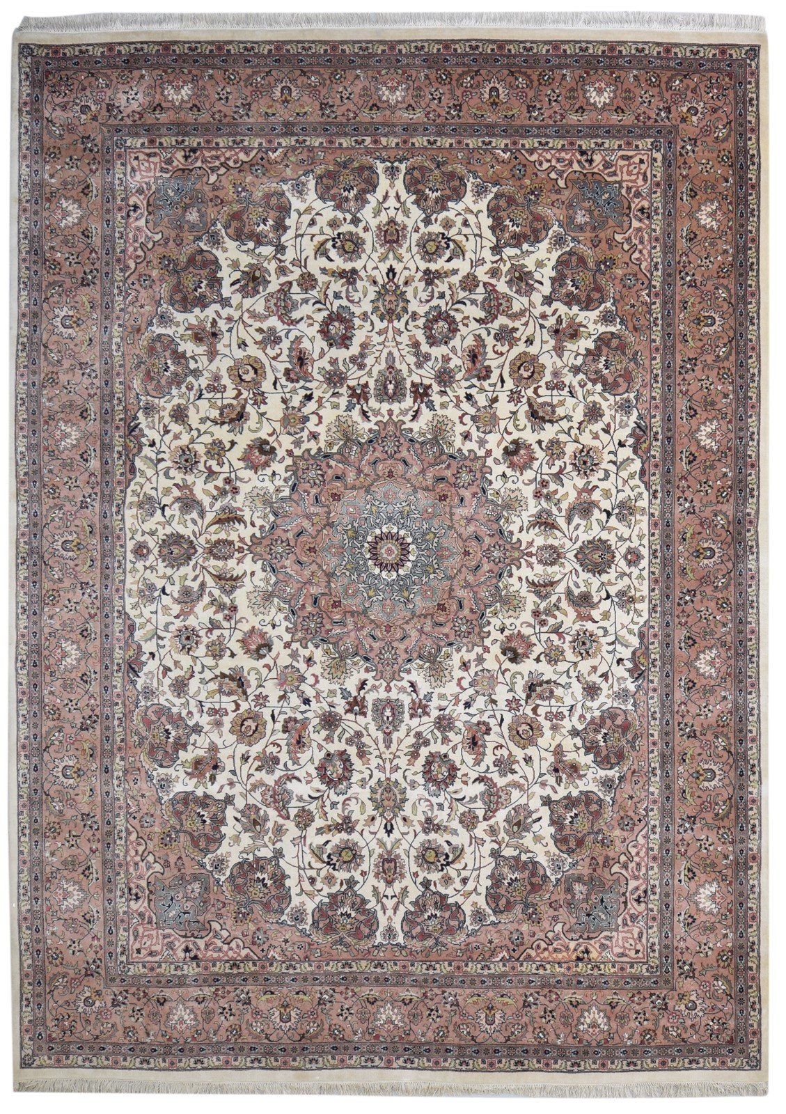 Ivory Wool Rug 8' X 11' Persian Hand Knotted Nain Oriental Large Carpet 