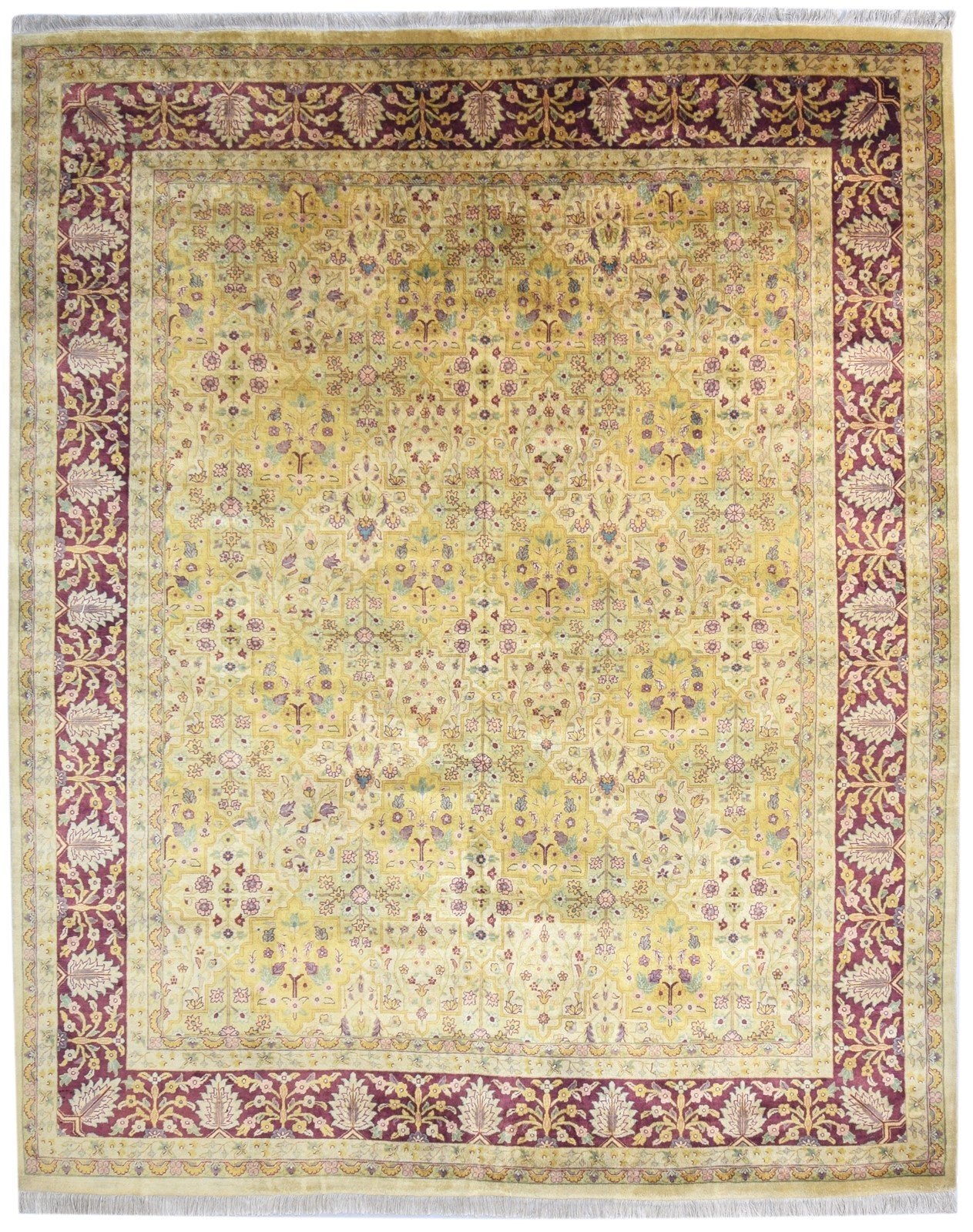 Wool Gold Rug 8' X 10' Persian Hand Knotted Kashan Oriental Large Carpet 