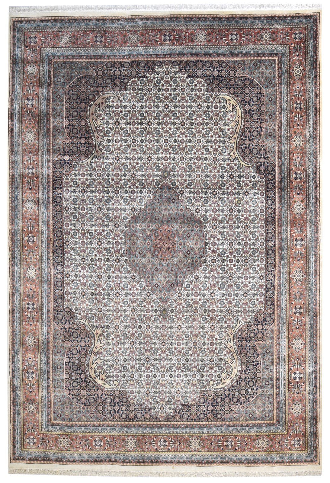 Hand Knotted Ivory Wool Rug 8' X 12' Persian Mir Oriental Large Carpet 