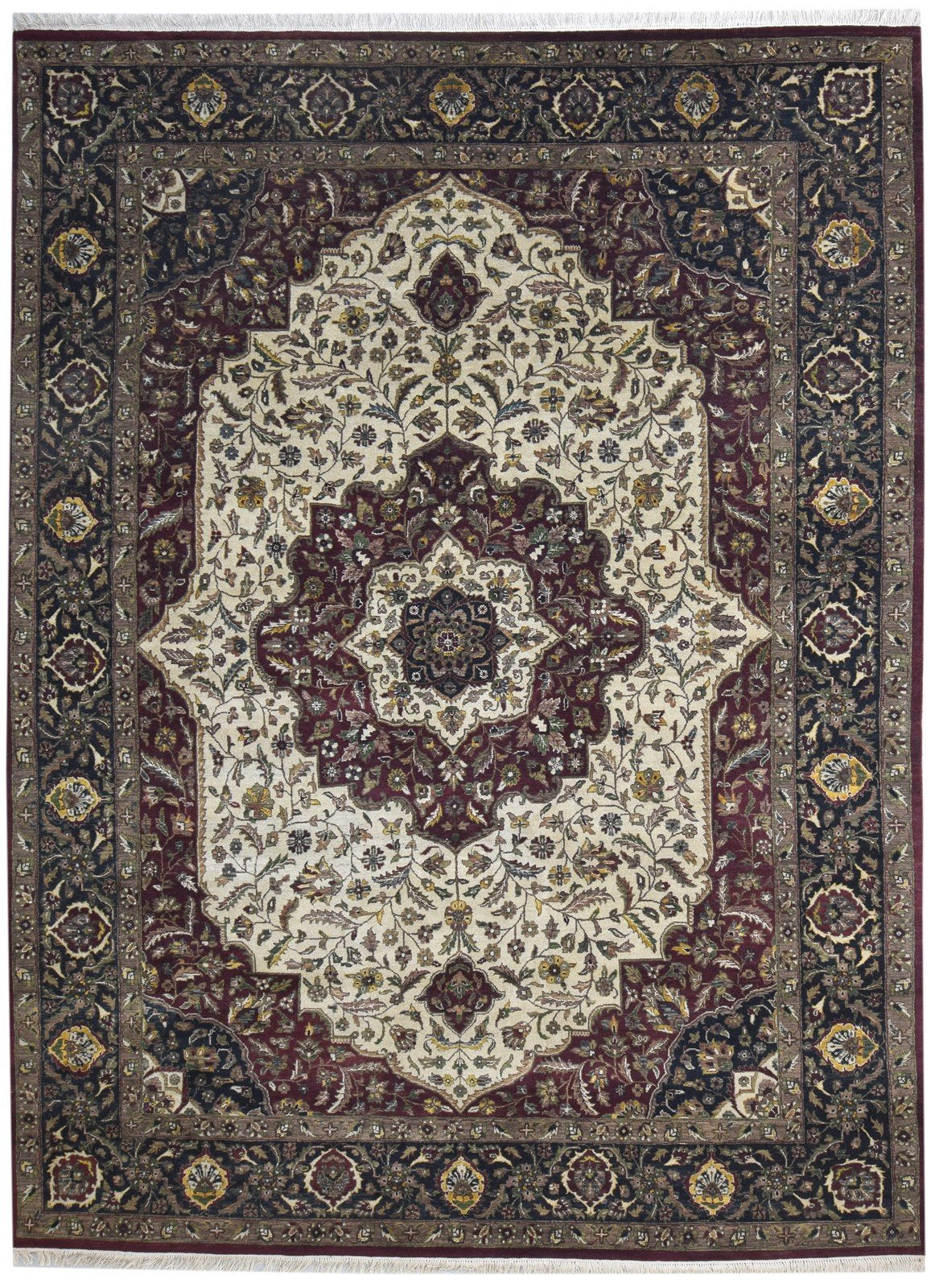 Wool Cream Rug 9' X 12' Persian Hand Knotted Mir Oriental Large Carpet 