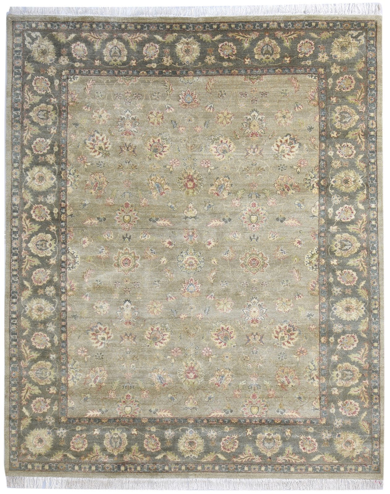 Sage Wool Rug 8' X 9' Persian Hand Knotted Kashan Oriental Large Carpet 