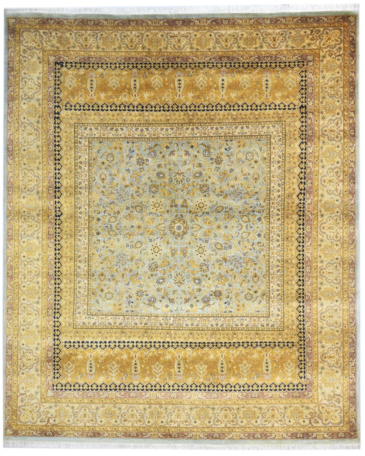 8' X 9' Rug Wool Gold Persian Hand Knotted Kashan Oriental Large Carpet 