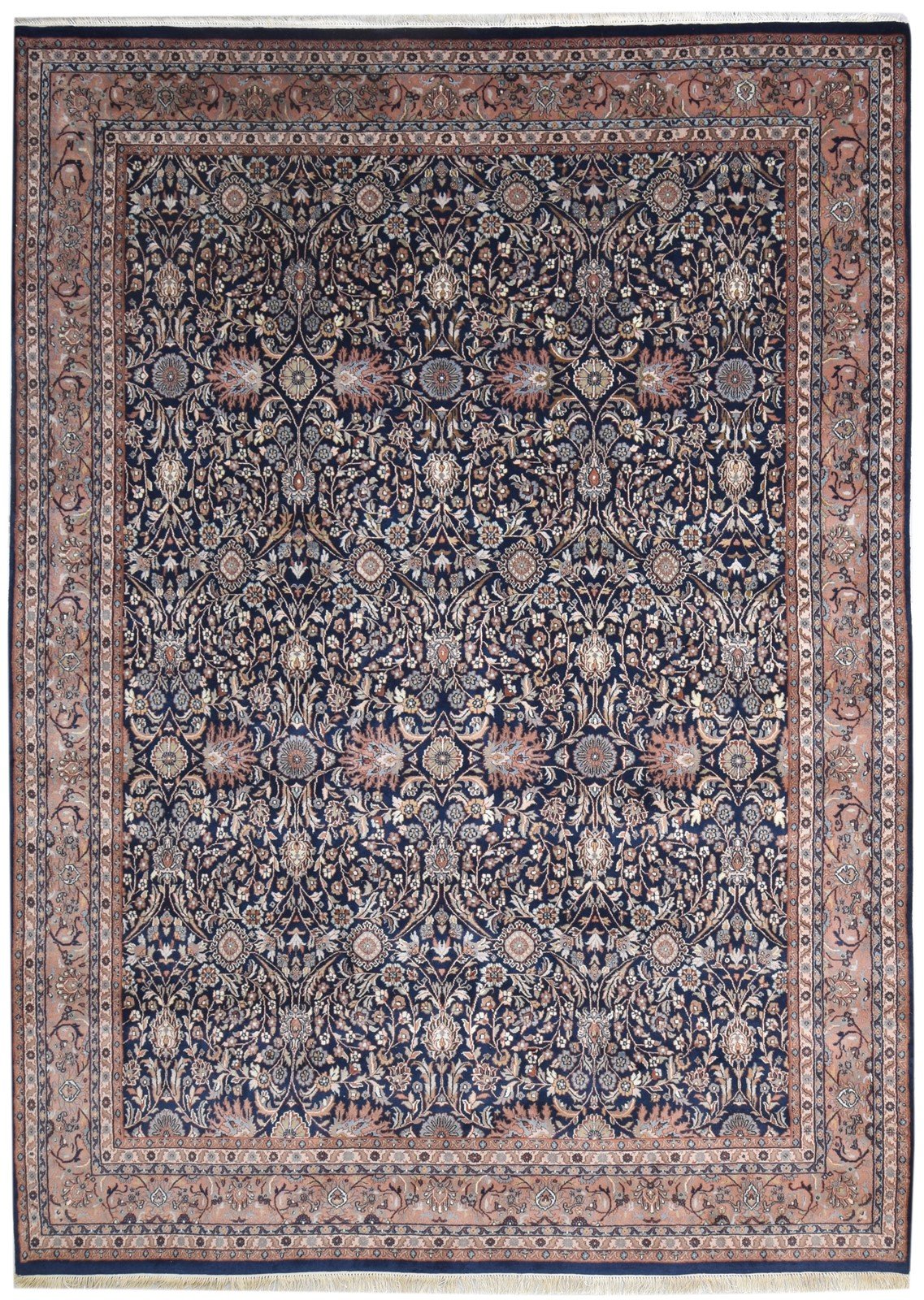 Hand Knotted Black Wool Rug 8' X 11' Persian Kashan Oriental Large Carpet 