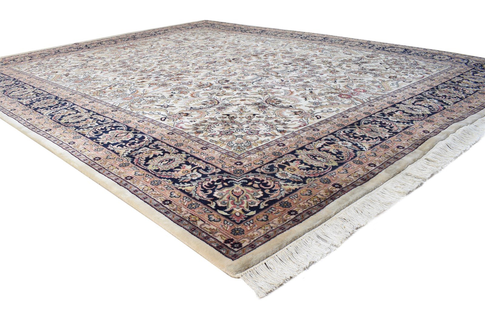 Cream Wool Rug 8' X 10' Persian Hand Knotted Kashan Oriental Large Carpet 