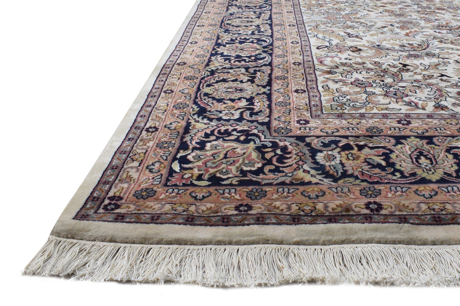 Cream Wool Rug 8' X 10' Persian Hand Knotted Kashan Oriental Large Carpet 