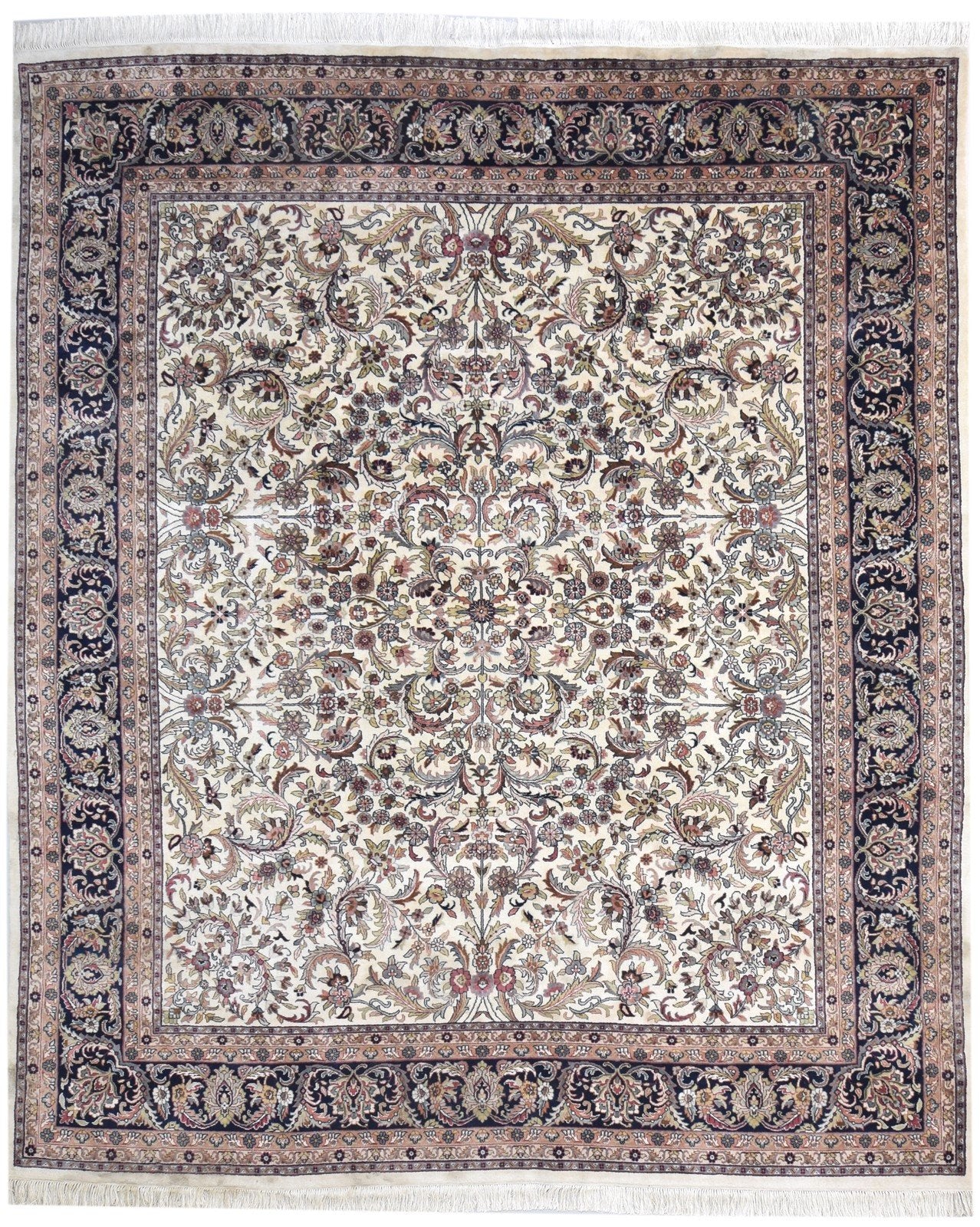 Cream Wool Rug 8' X 10' Persian Hand Knotted Kashan Oriental Large Carpet 