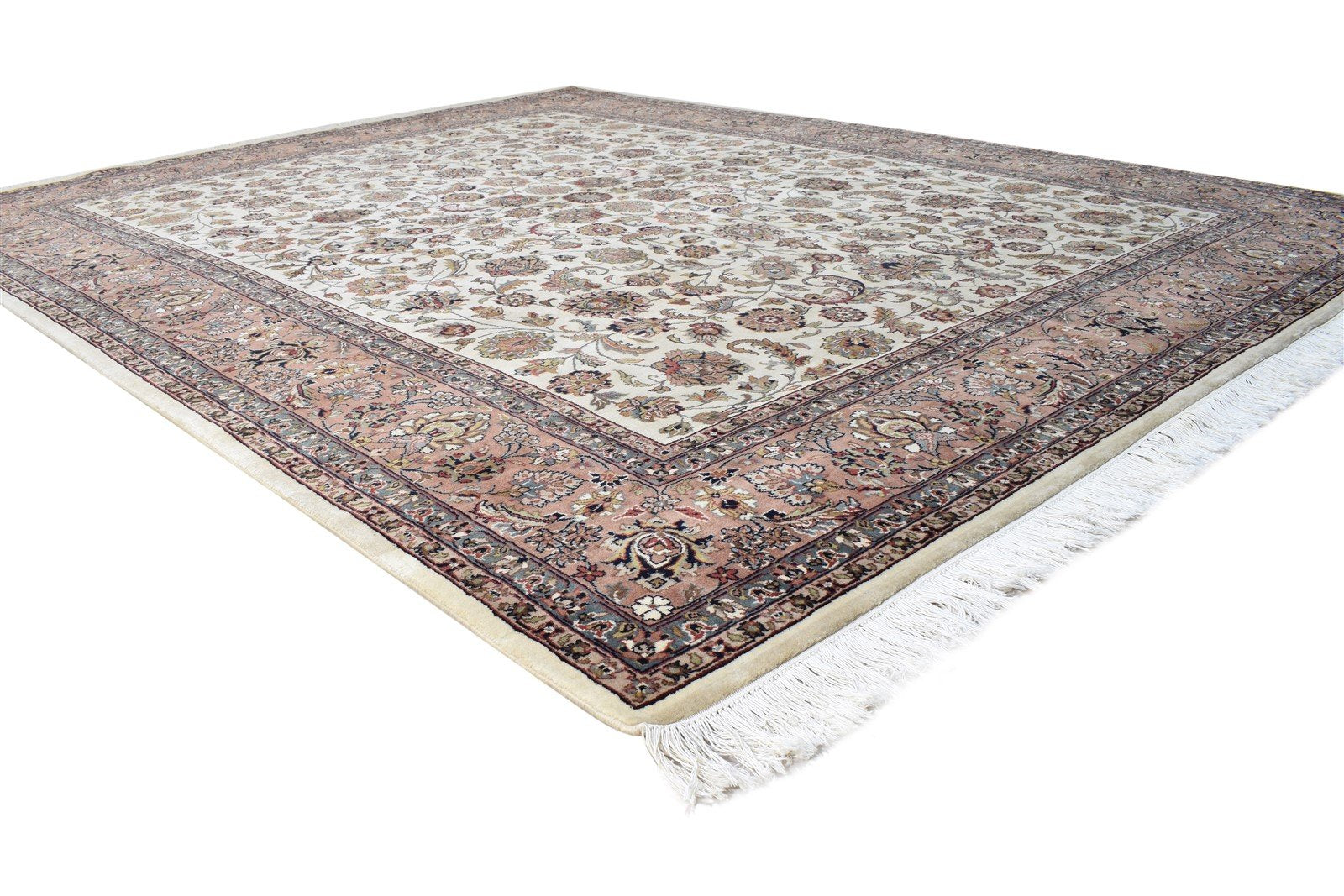 Wool Cream Rug 8' X 10' Persian Hand Knotted Kashan Oriental Large Carpet 