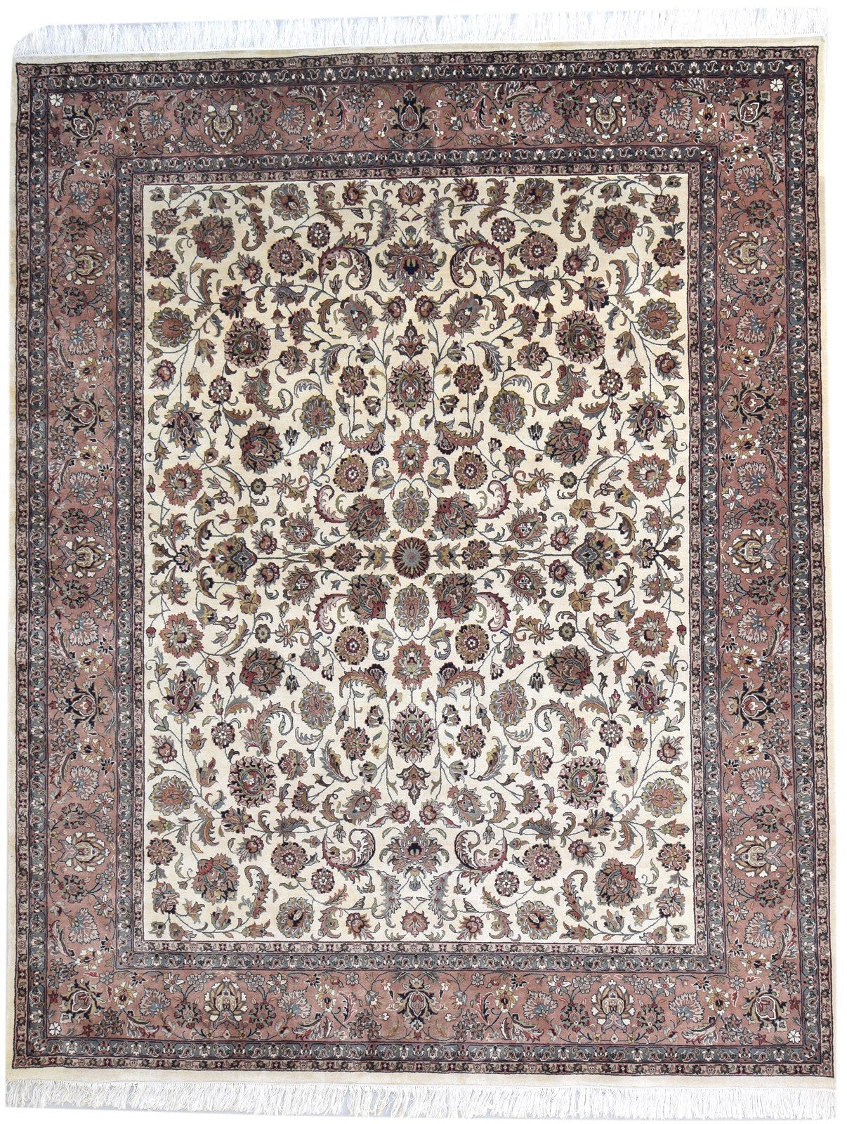 Wool Cream Rug 8' X 10' Persian Hand Knotted Kashan Oriental Large Carpet 