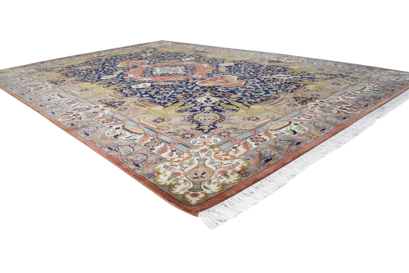 8' X 11' Rug Wool Navy Blue Persian Hand Knotted Kashan Oriental Large Carpet  Area Rug 