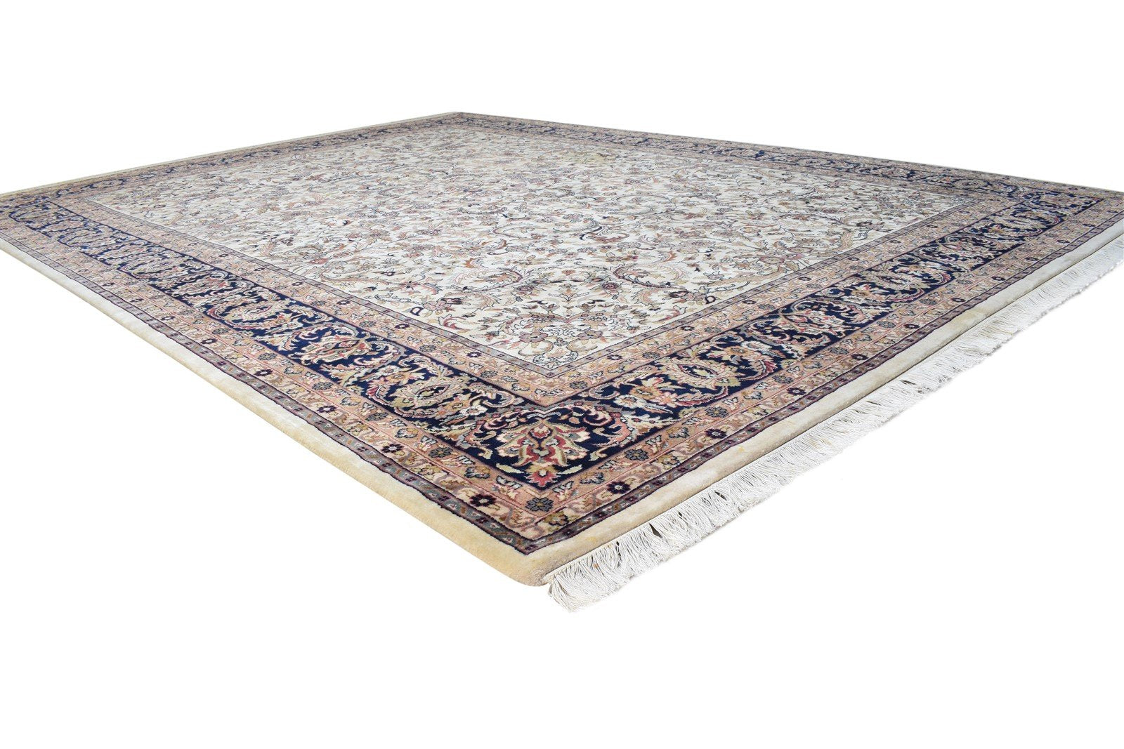 Wool Cream Rug 8' X 11' Persian Hand Knotted Kashan Oriental Large Carpet 