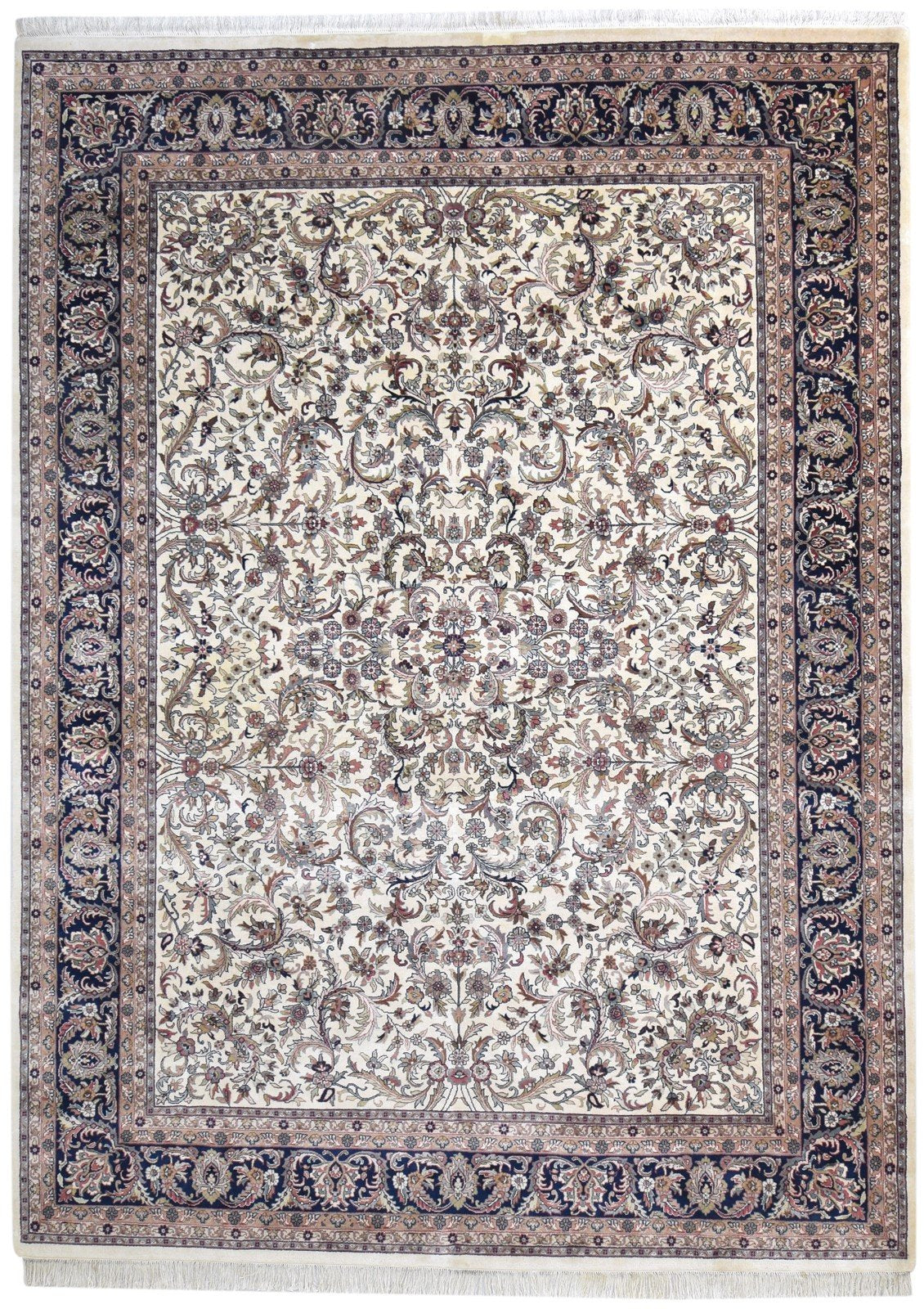 Wool Cream Rug 8' X 11' Persian Hand Knotted Kashan Oriental Large Carpet 