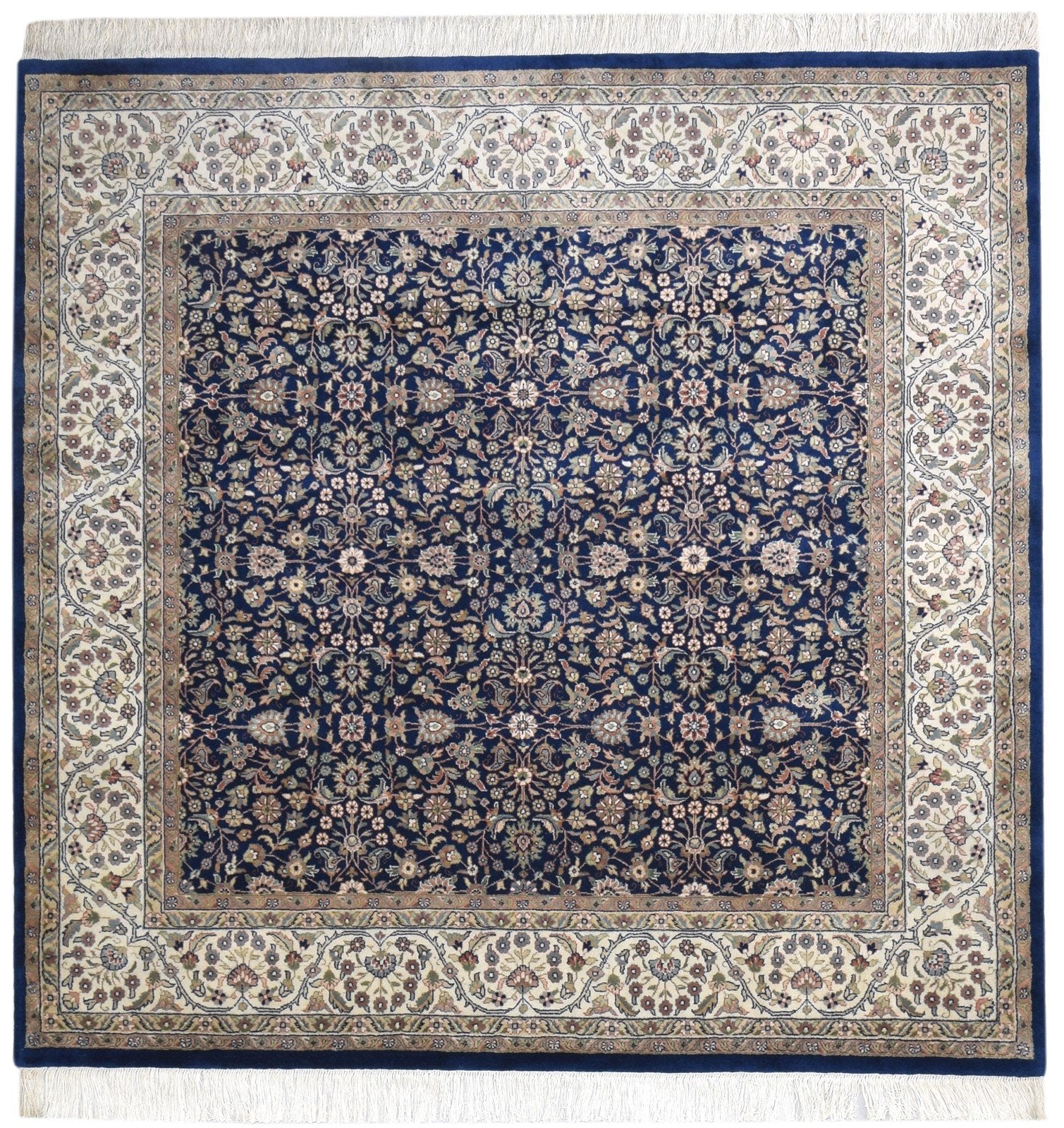 Wool Navy Blue Rug 7' X 7' Persian Hand Knotted Kashan Oriental Large Carpet 