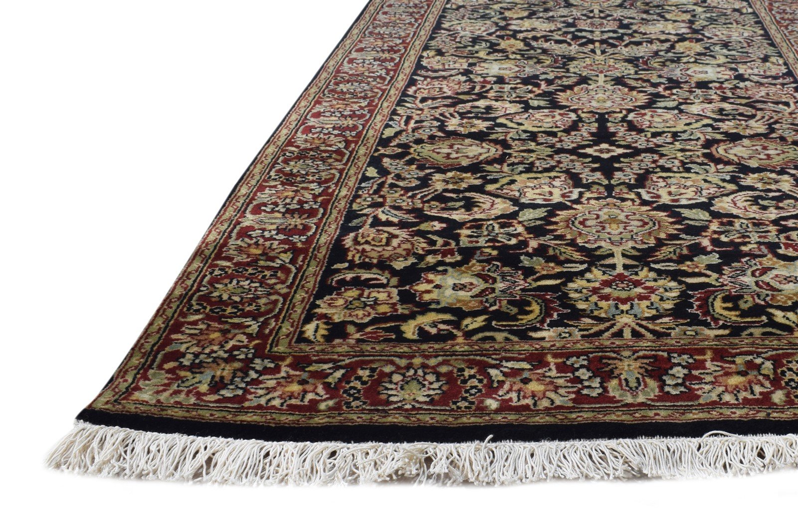 Hand Knotted Black Wool Rug 3' X 11' Persian Kashan Oriental Small Runner 