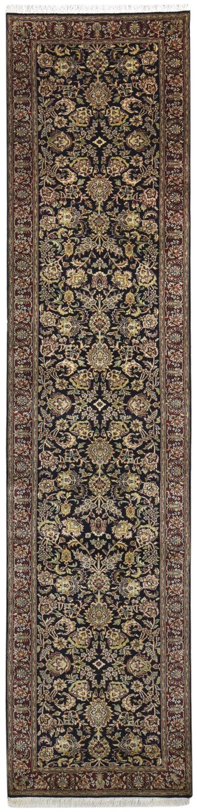 Hand Knotted Black Wool Rug 3' X 11' Persian Kashan Oriental Small Runner 