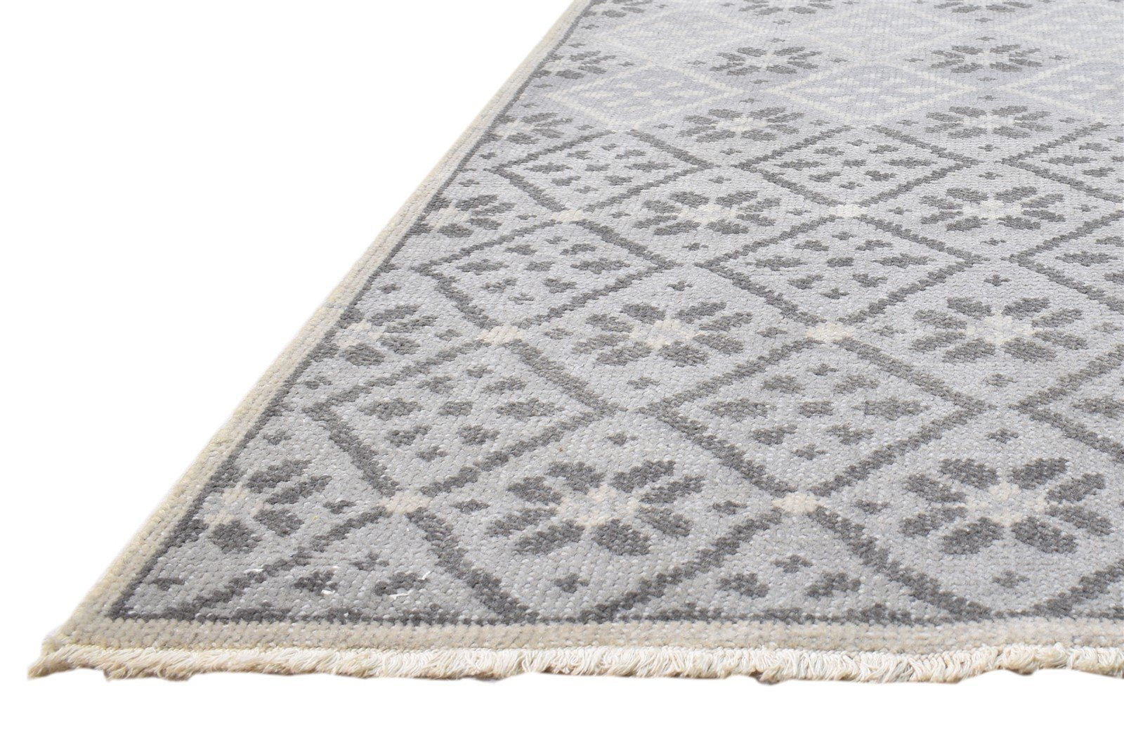 Wool Grey Rug 5' X 8' Modern Hand Knotted Scandinavian Diamond Room Size Carpet