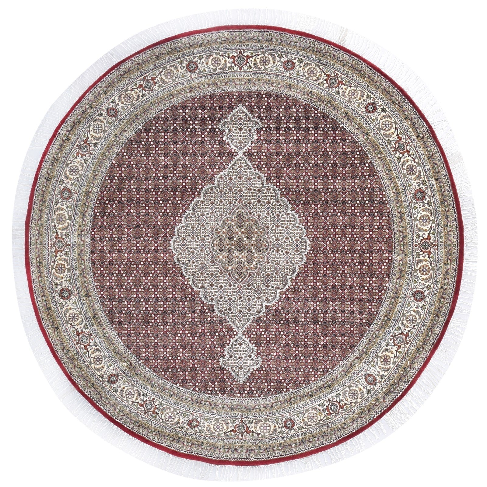 Wool Red Rug 10' X 10' Persian Hand Knotted Tabriz Medallion Extra Large Round 