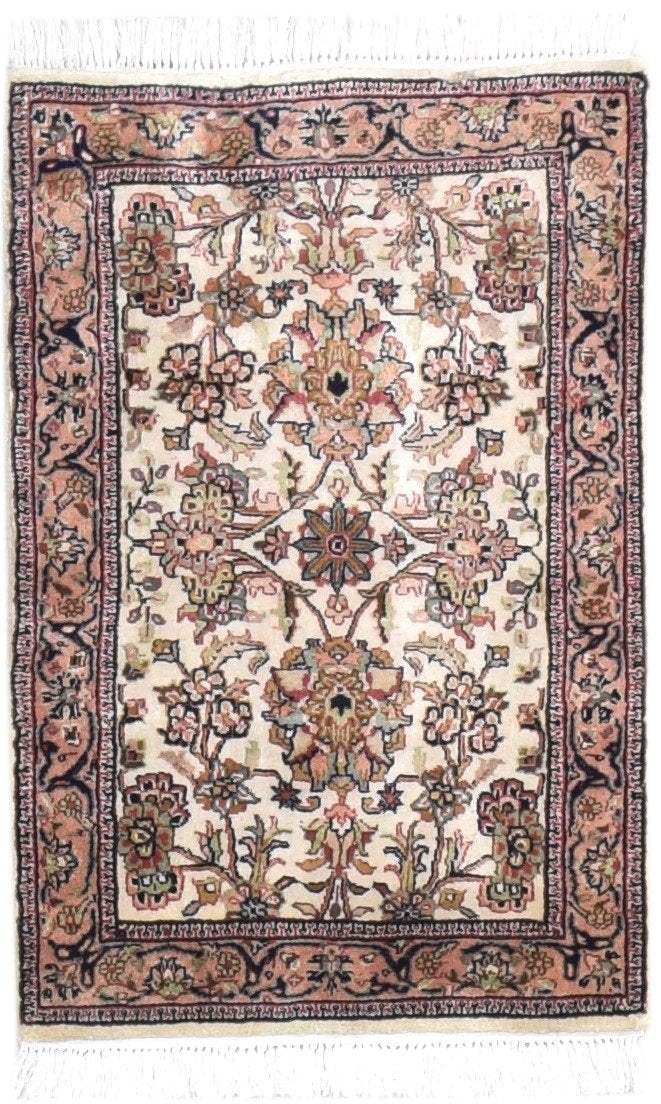 2' X 3' Rug Wool Cream Persian Hand Knotted Kashan Oriental Small Carpet 