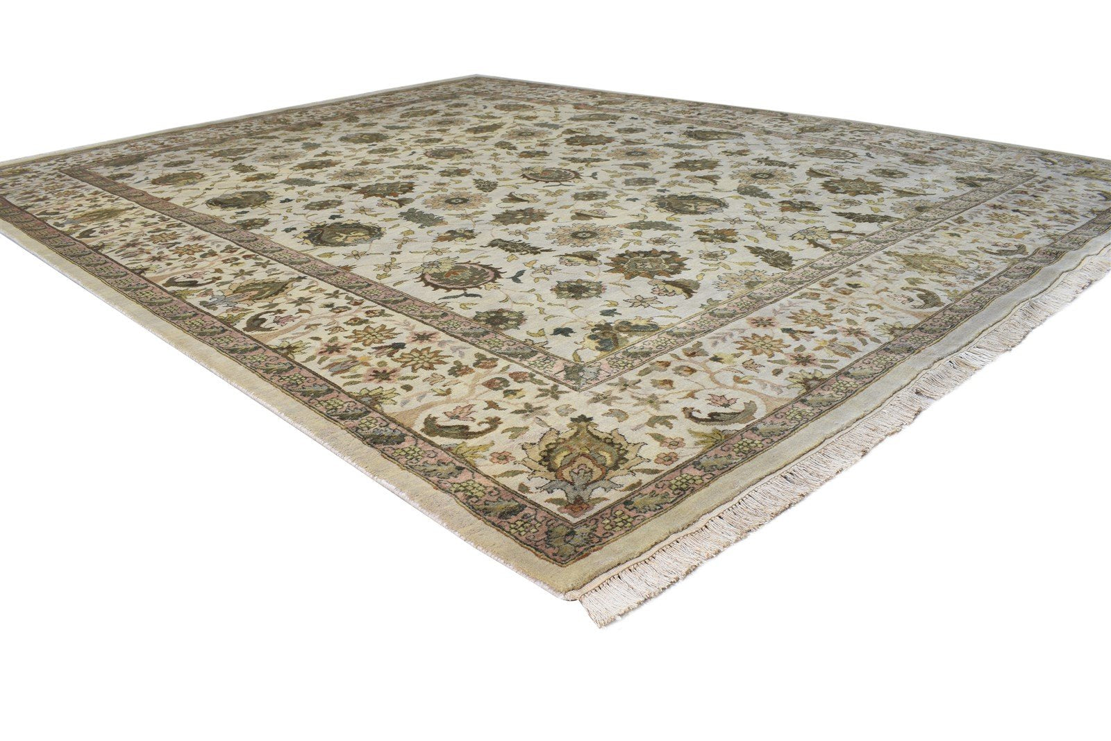 Cream Wool Rug 8' X 10' Persian Hand Knotted Kashan Oriental Large Carpet 